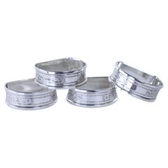 Used Set of Four English Hallmarked Silver Napkin Rings, Birmingham