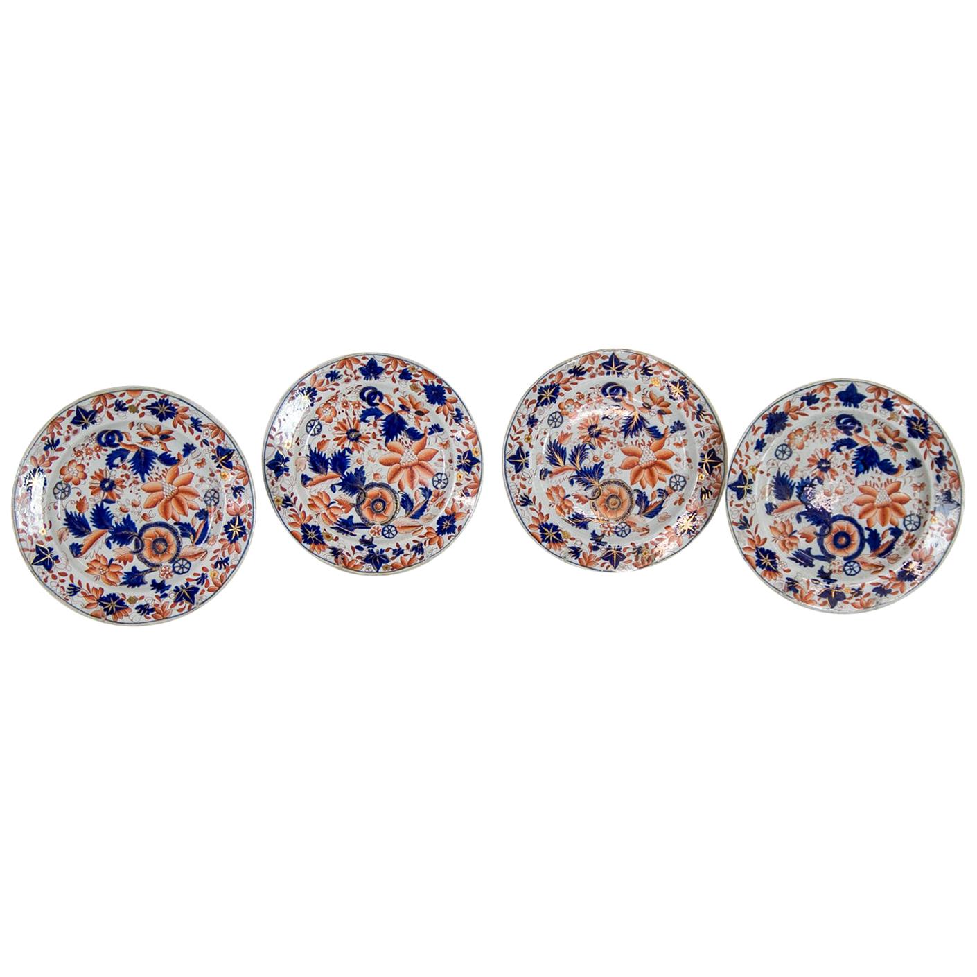 Set of Four English Ironstone Plates For Sale