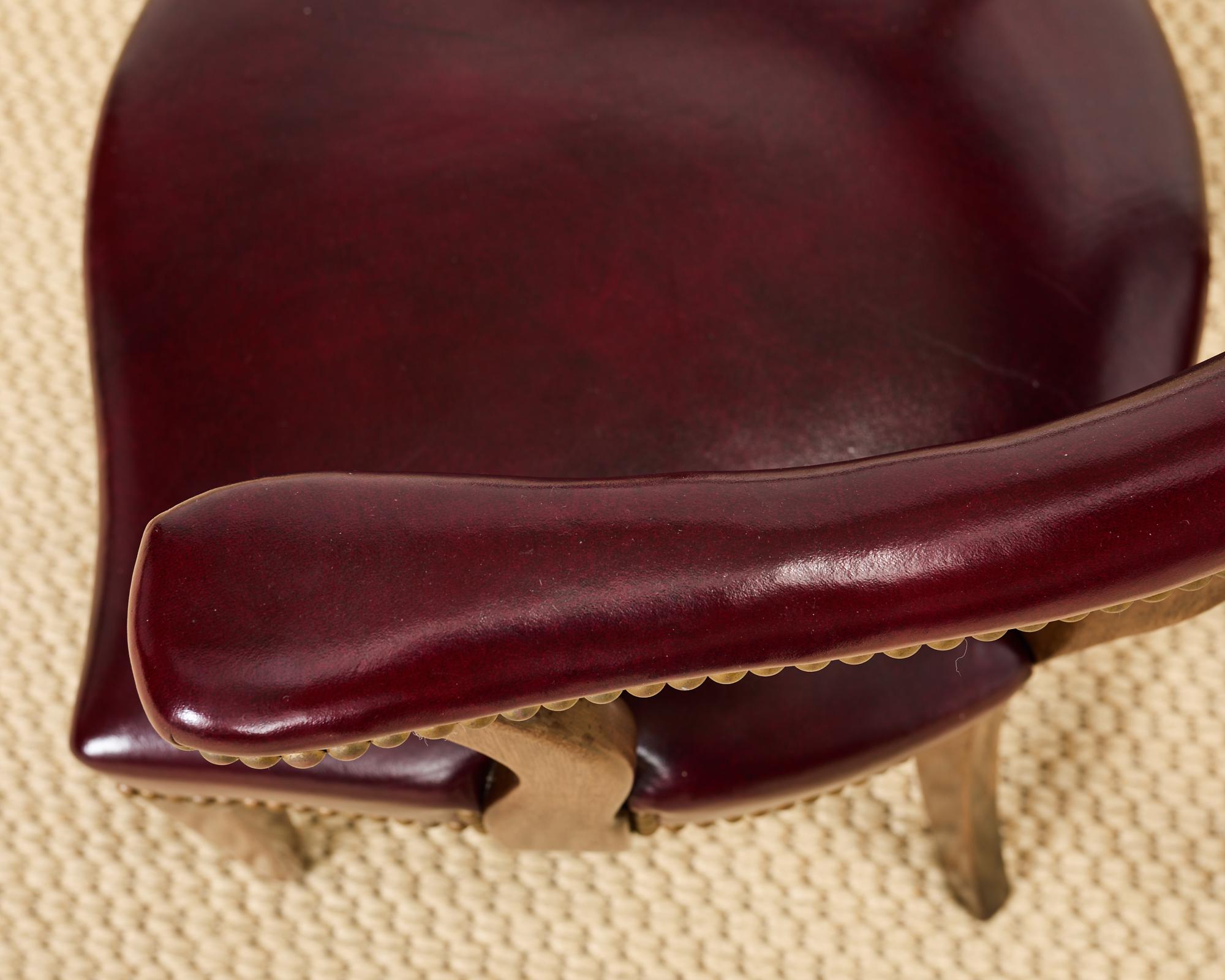 Set of Four English Mahogany Leather Captain's Pub Armchairs 3