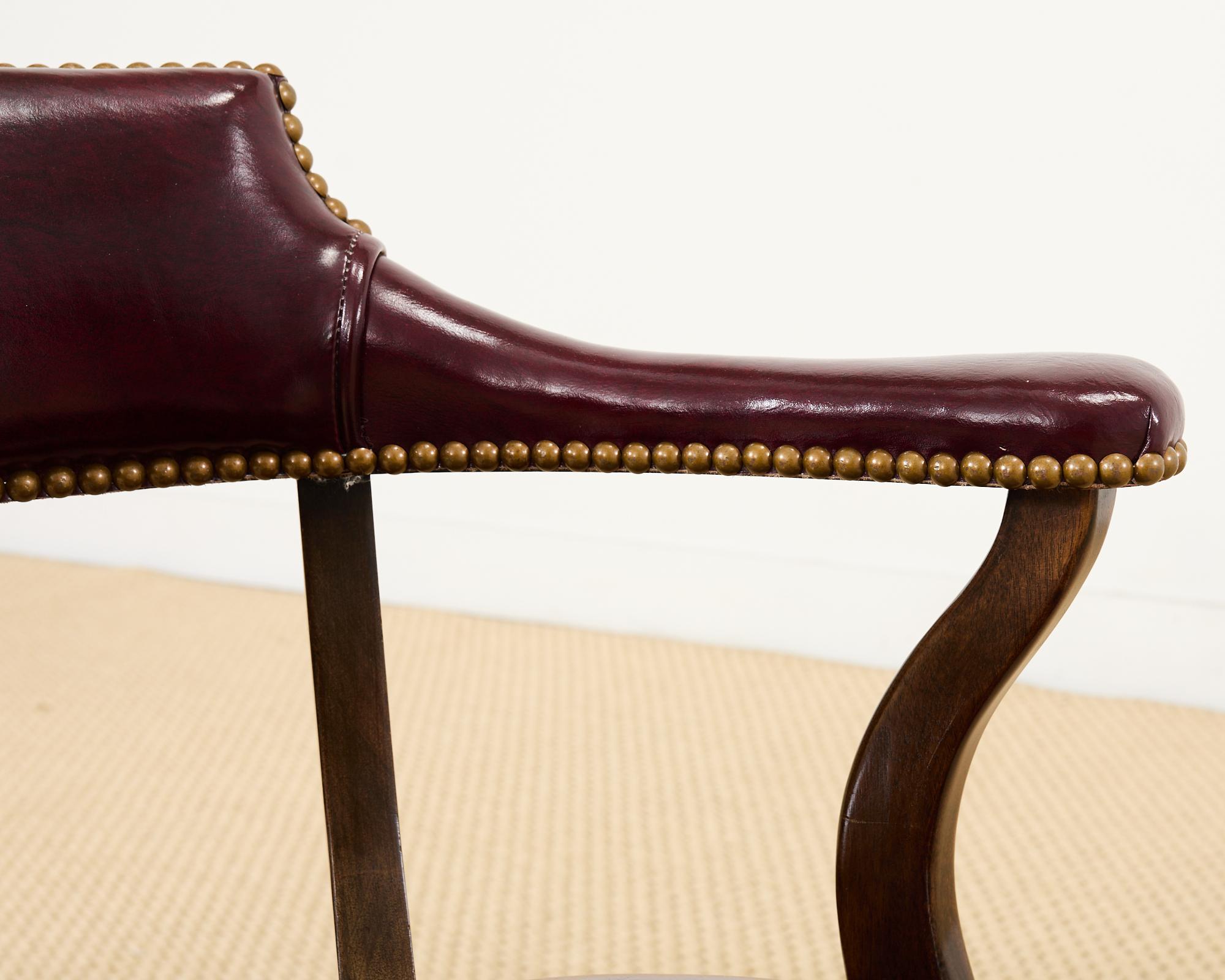 Set of Four English Mahogany Leather Captain's Pub Armchairs 4