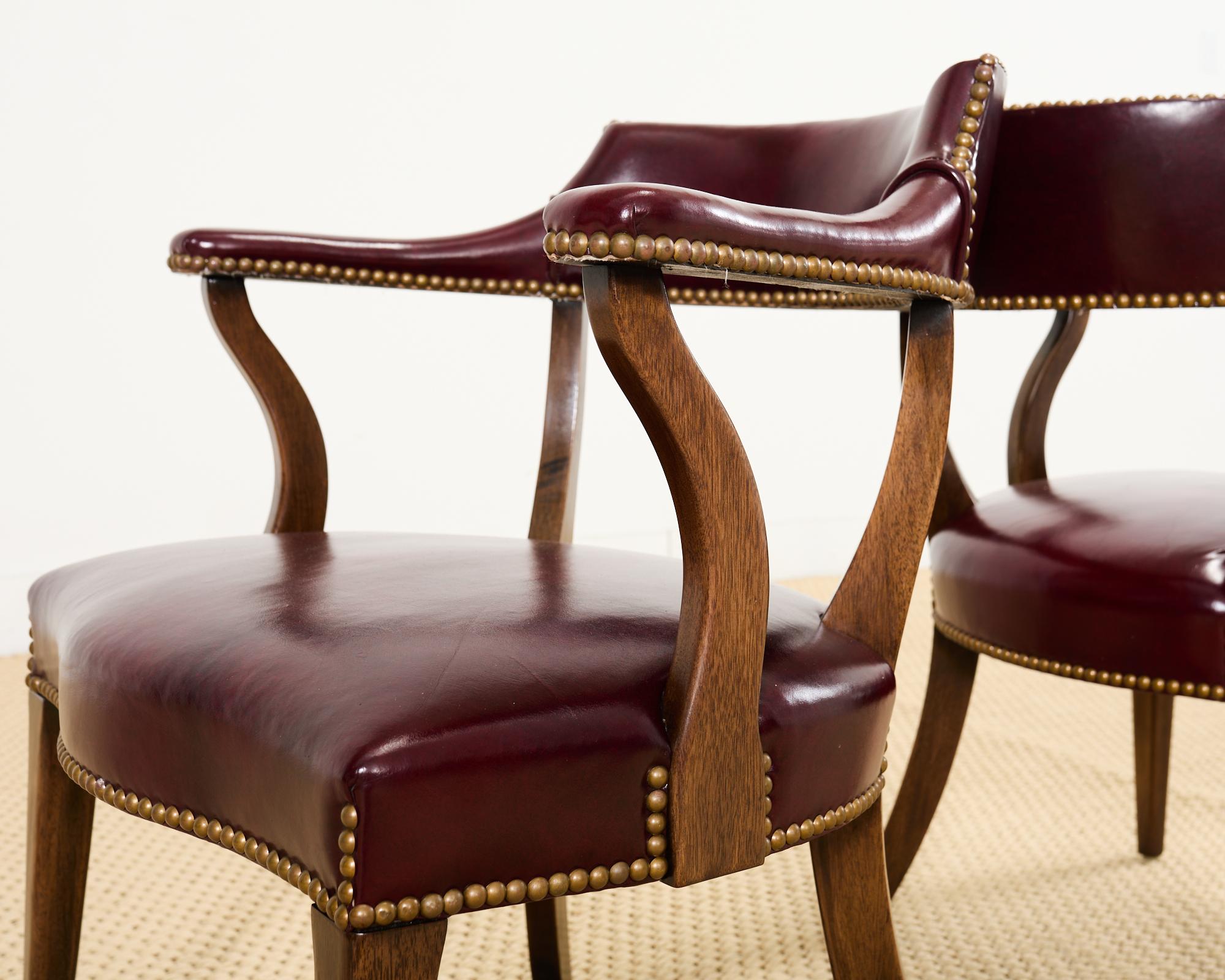 Set of Four English Mahogany Leather Captain's Pub Armchairs 6