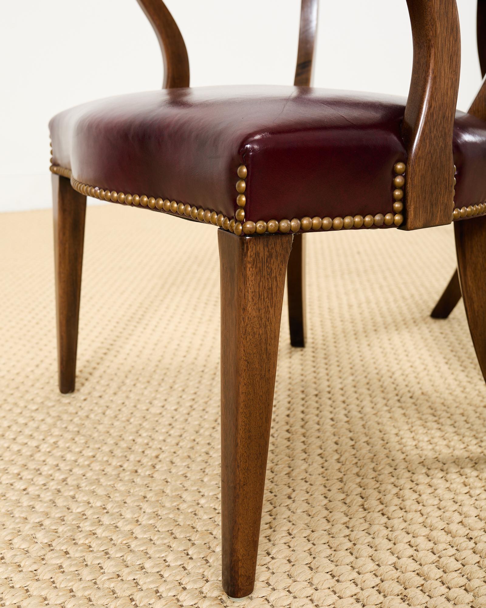 Set of Four English Mahogany Leather Captain's Pub Armchairs 7
