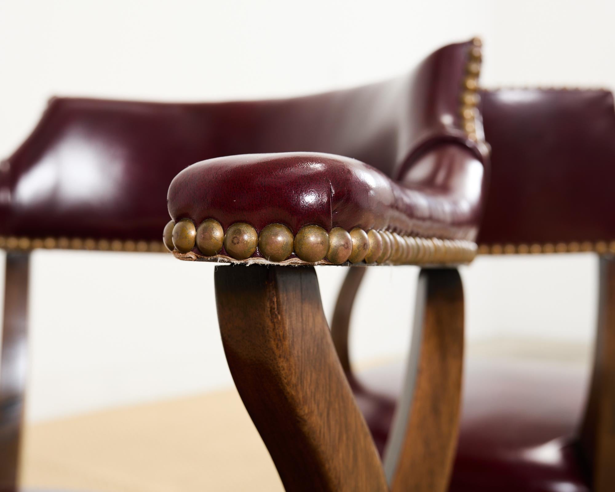 Set of Four English Mahogany Leather Captain's Pub Armchairs 9