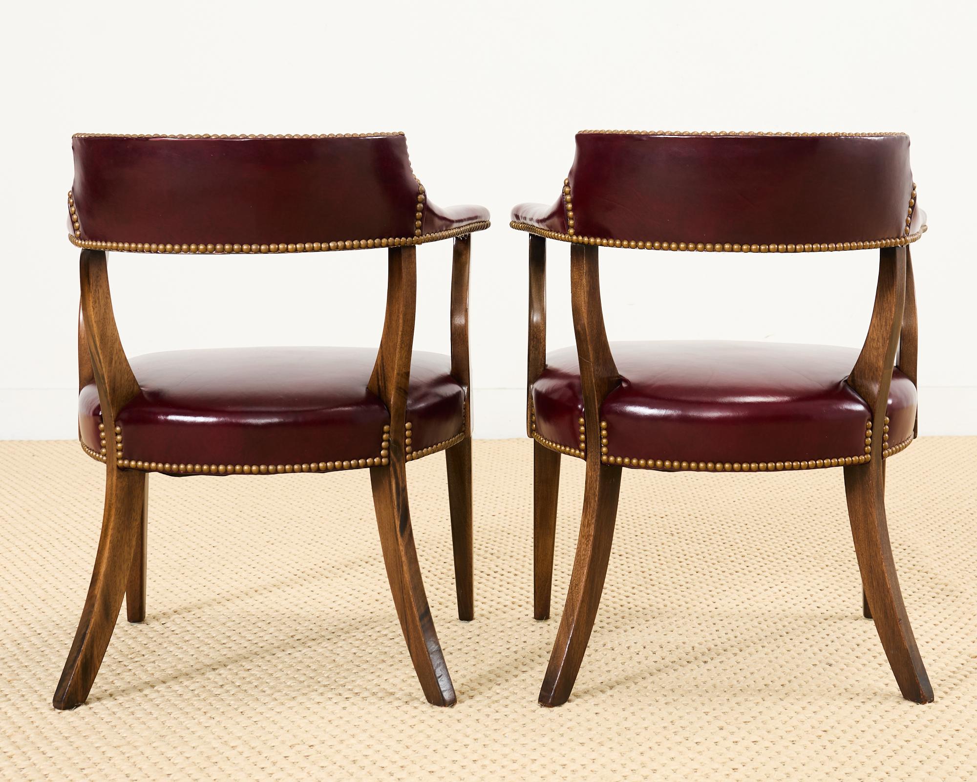 Set of Four English Mahogany Leather Captain's Pub Armchairs 10