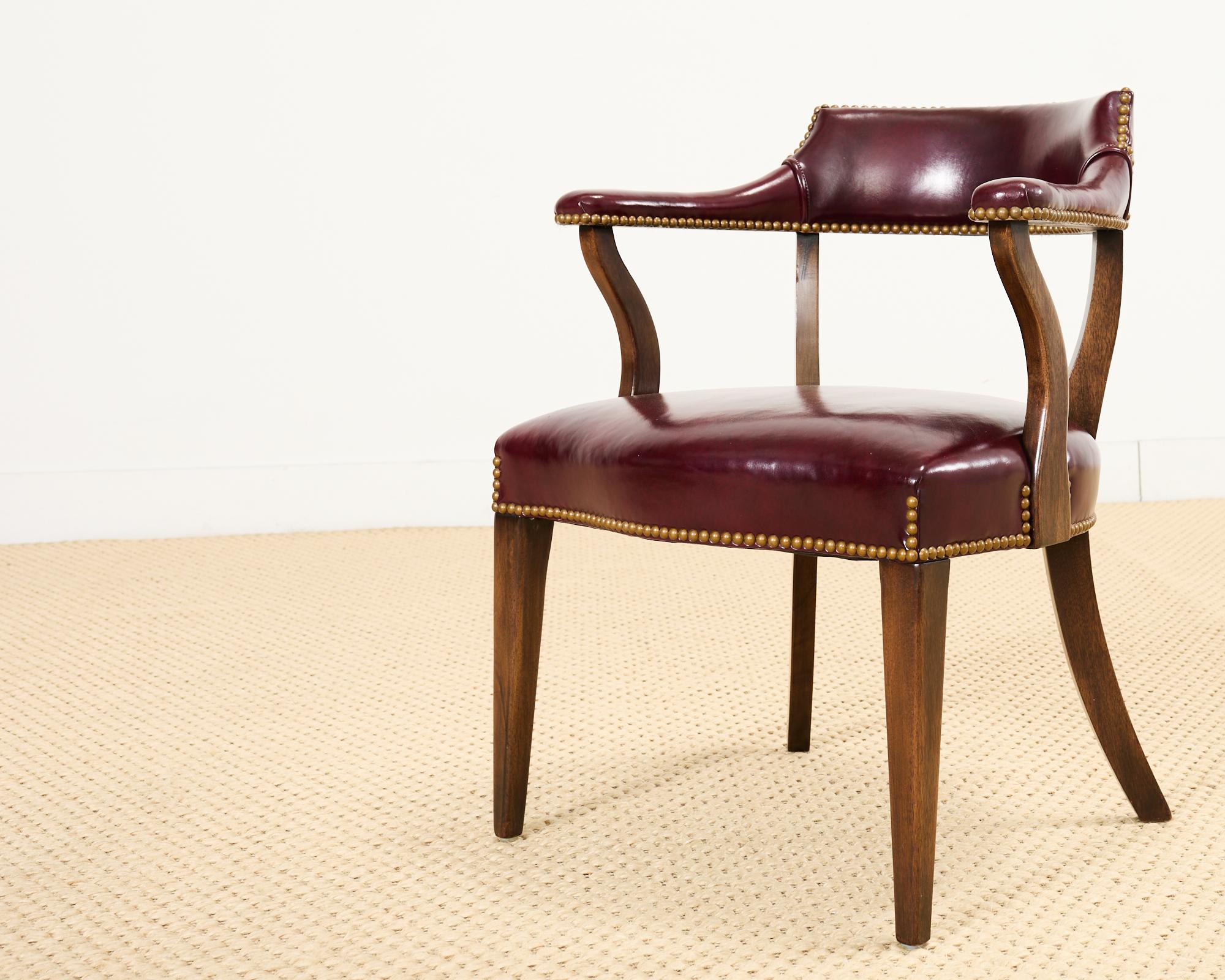 Set of Four English Mahogany Leather Captain's Pub Armchairs 11