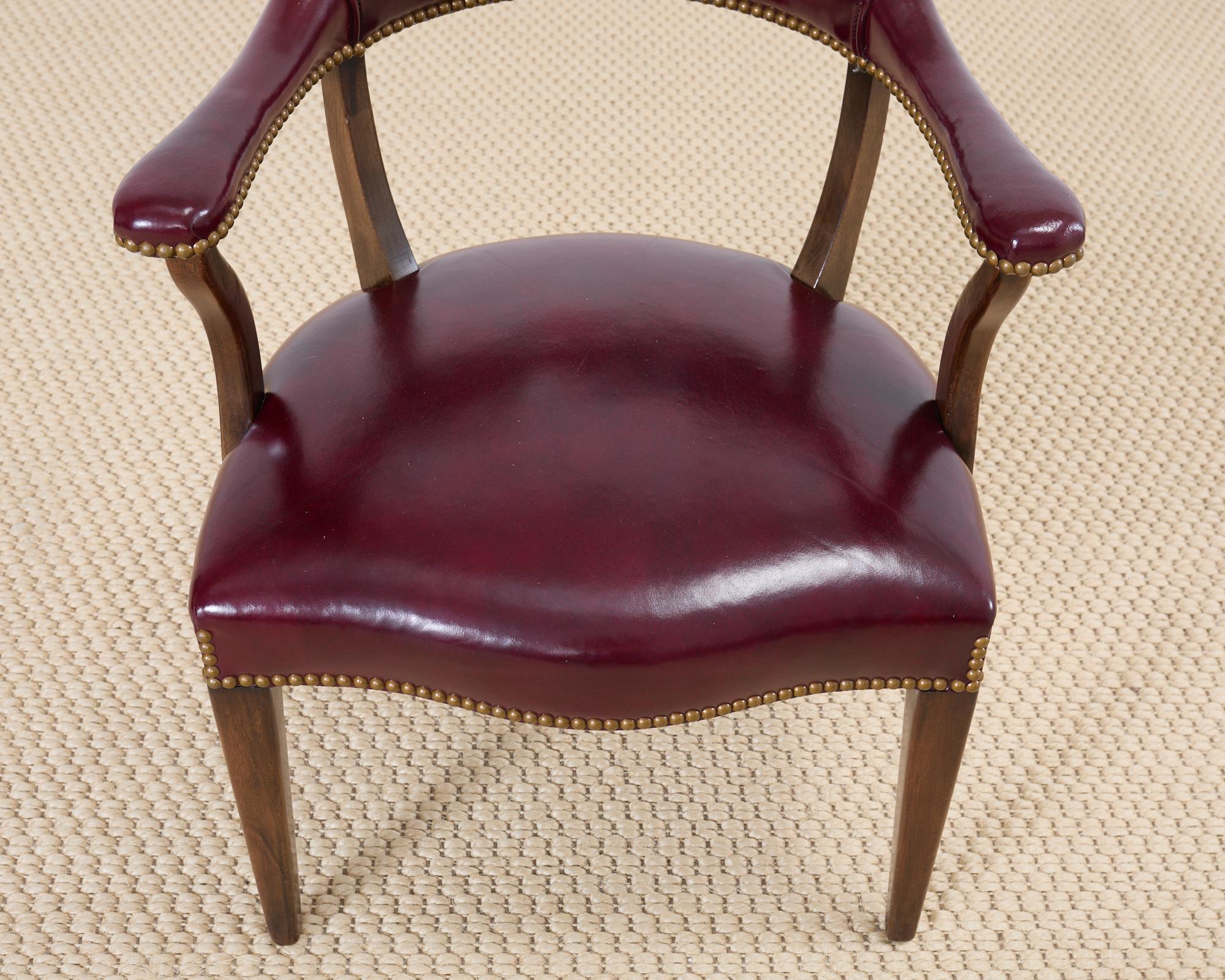 Set of Four English Mahogany Leather Captain's Pub Armchairs 13