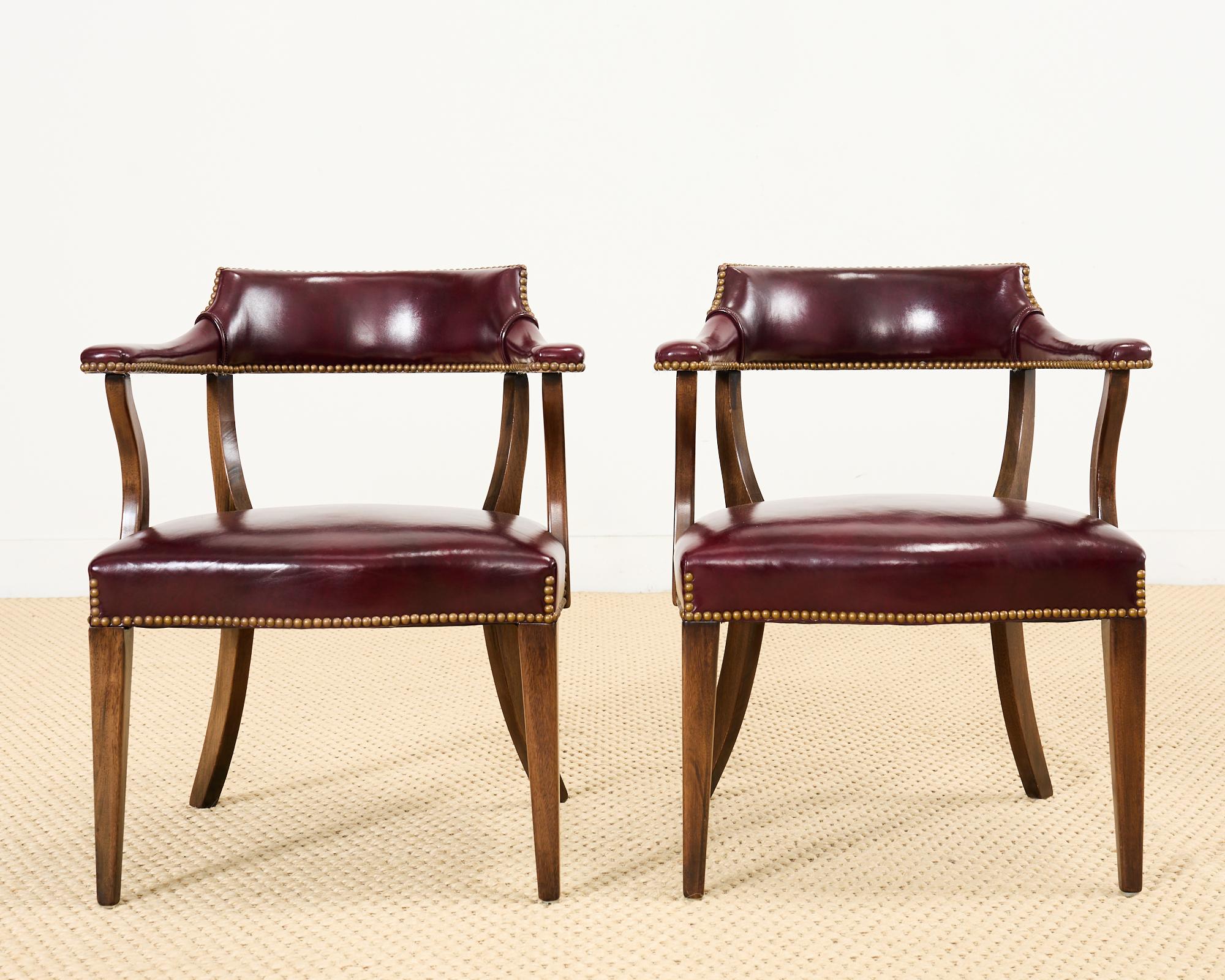 Set of Four English Mahogany Leather Captain's Pub Armchairs In Good Condition In Rio Vista, CA