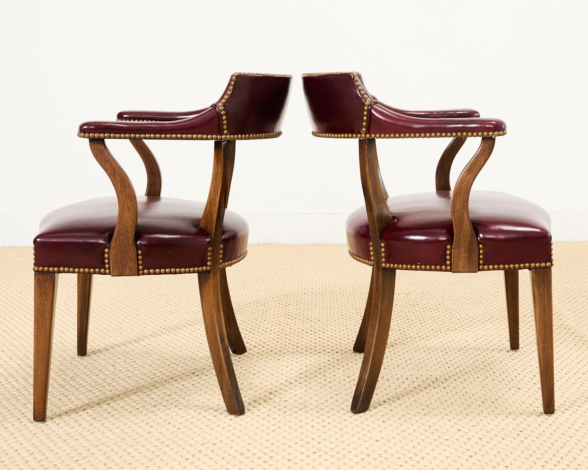 Set of Four English Mahogany Leather Captain's Pub Armchairs 2