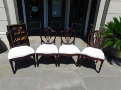 Set of Four English Mahogany Shield Back Upholstered Side Chairs, Circa 1780
