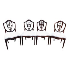 Set of Four English Mahogany Shield Back Upholstered Side Chairs, Circa 1780
