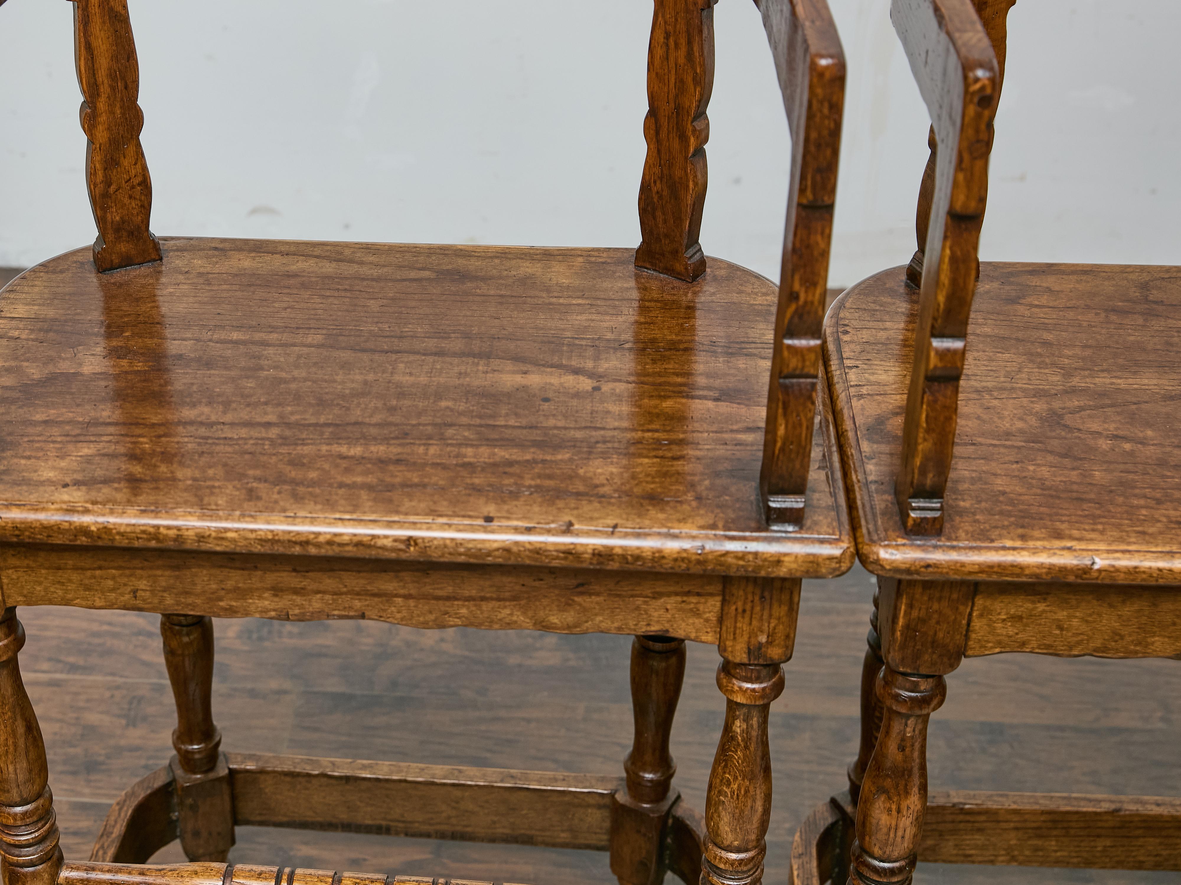 Set of Four English Oak Bar Stools with Backs and Cushions, Midcentury Period For Sale 5