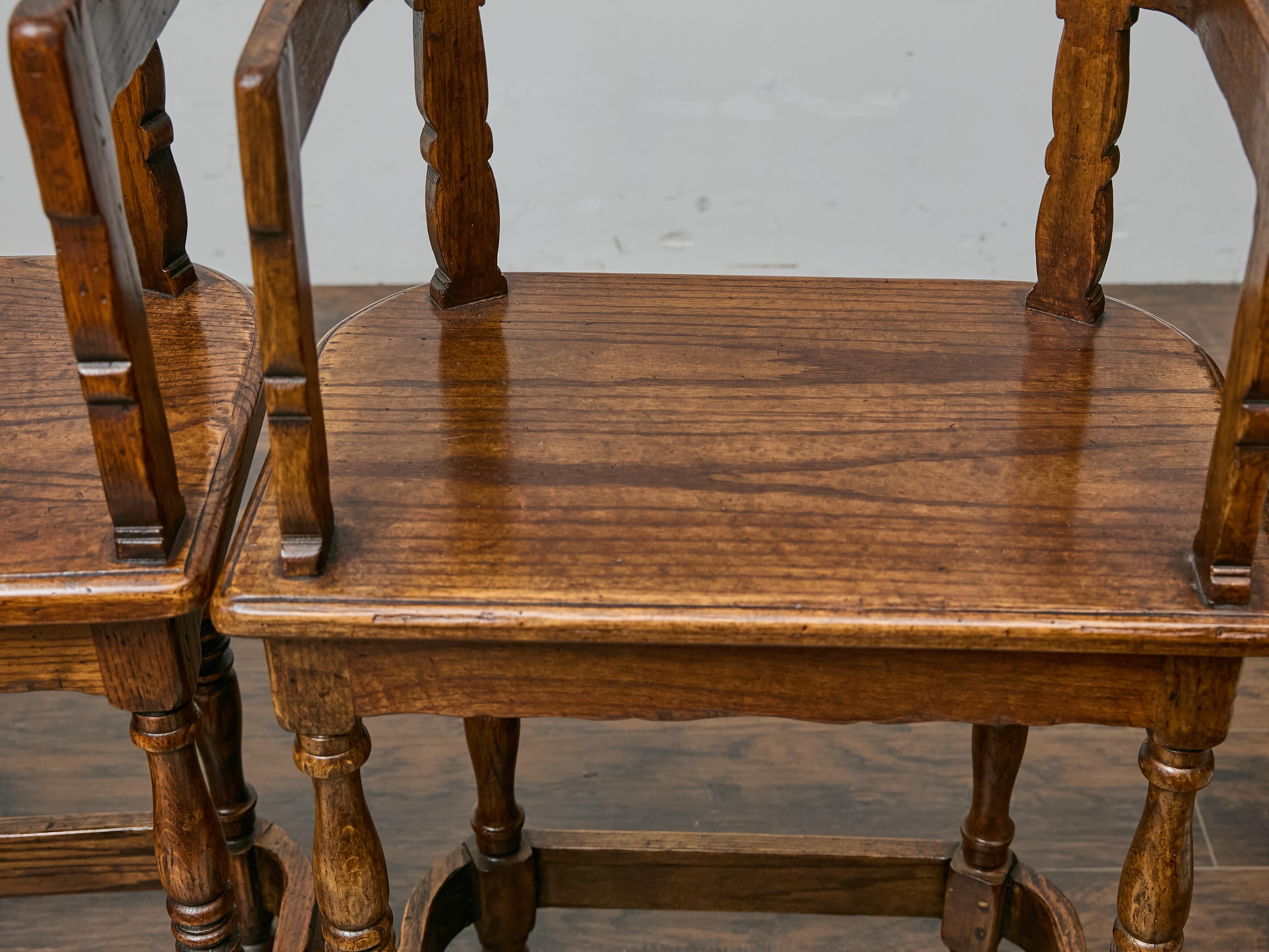 Set of Four English Oak Bar Stools with Backs and Cushions, Midcentury Period For Sale 7