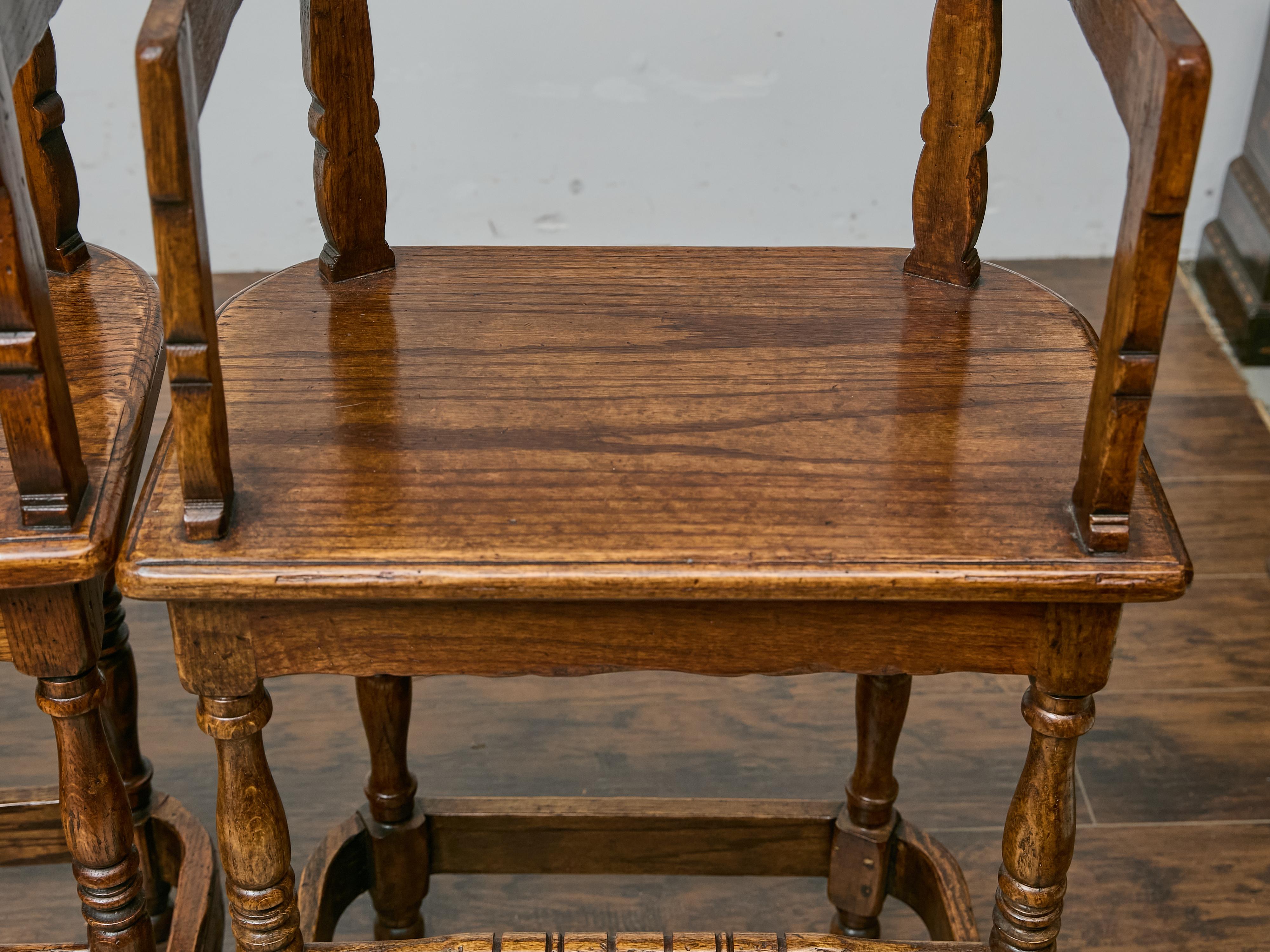 Set of Four English Oak Bar Stools with Backs and Cushions, Midcentury Period For Sale 8
