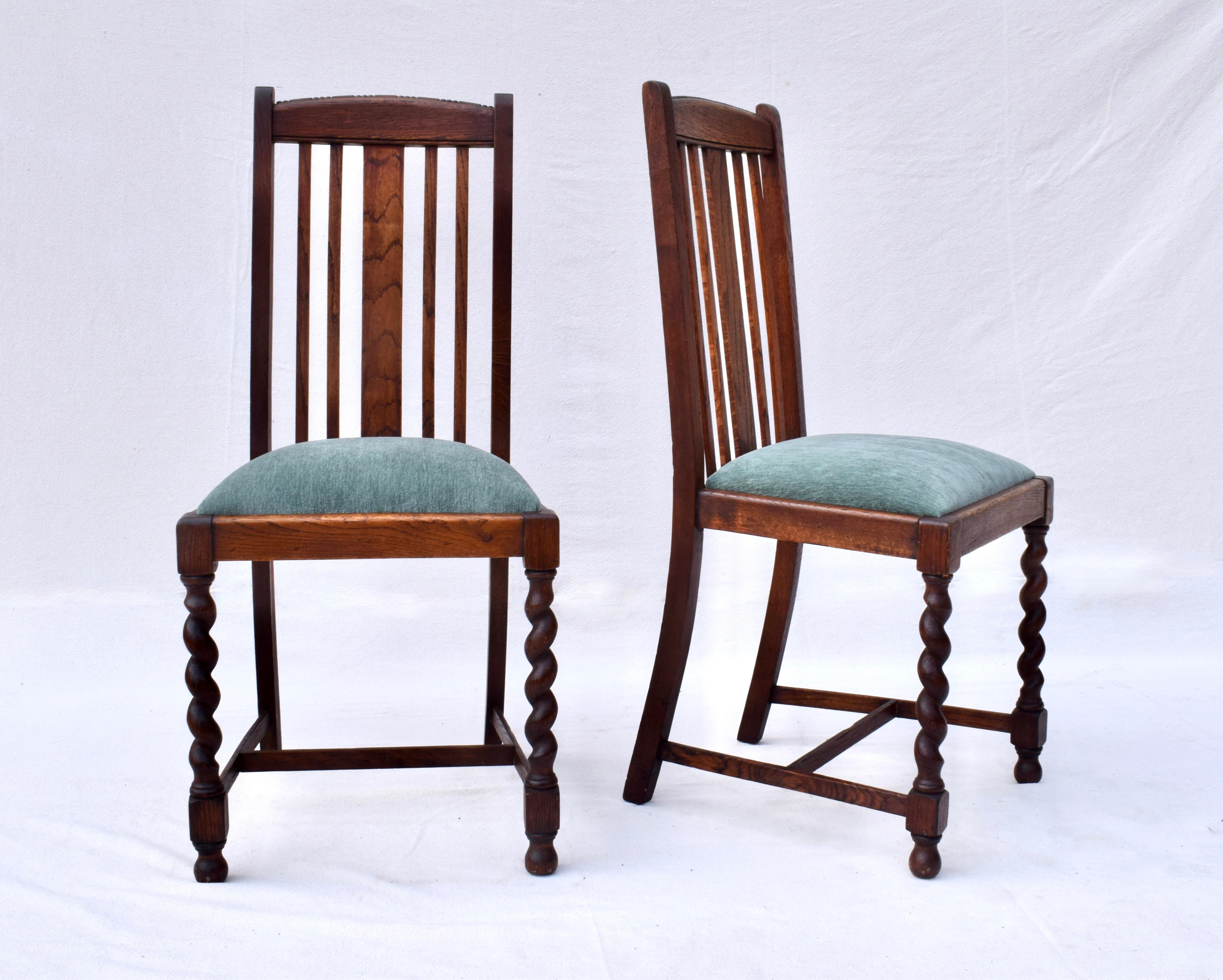 Jacobean Set of Four English Oak Barley Twist Chairs