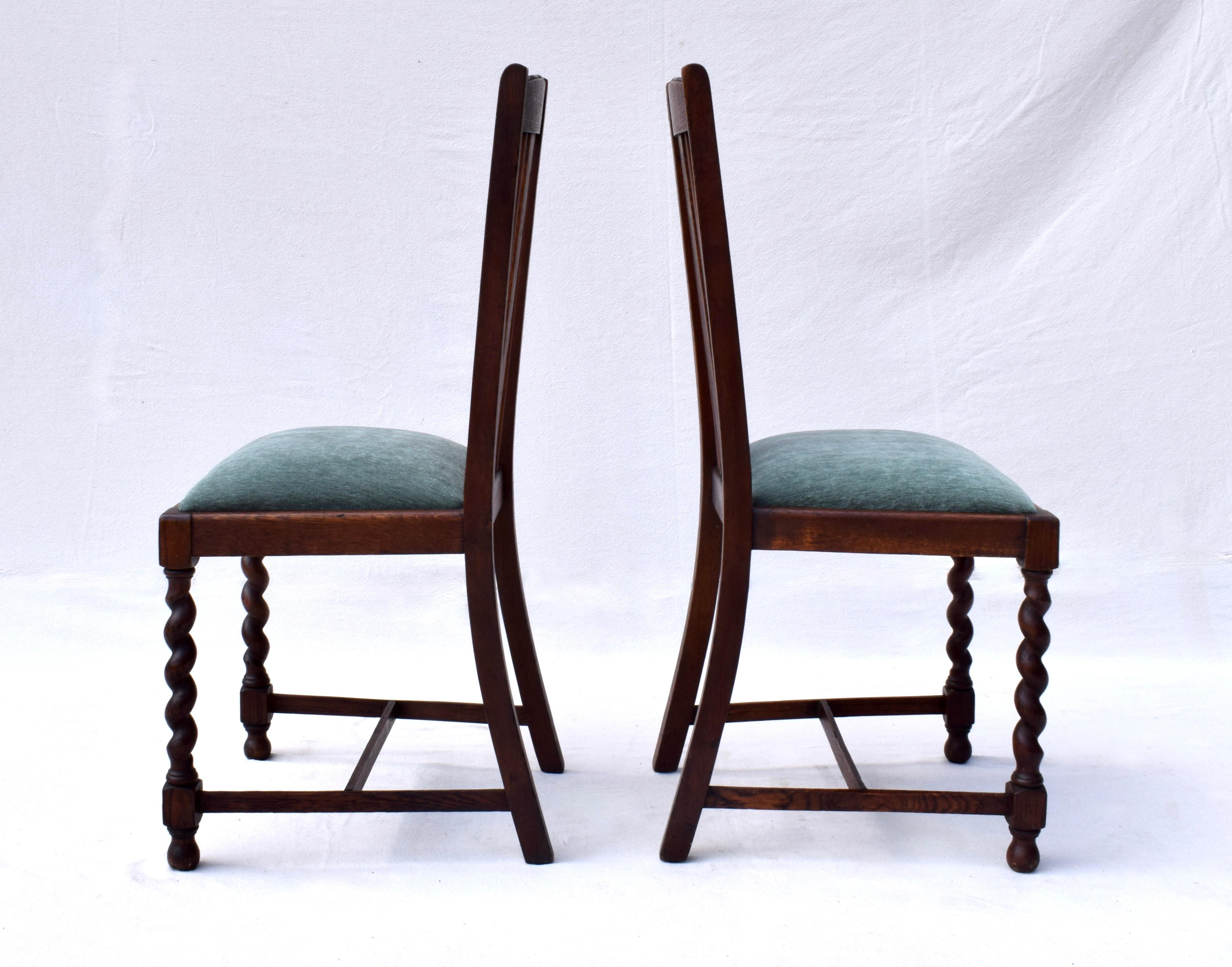 20th Century Set of Four English Oak Barley Twist Chairs