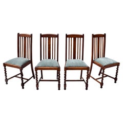 Set of Four English Oak Barley Twist Chairs