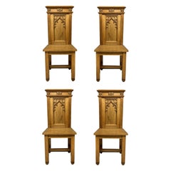 Set of Four English Oak Gothic Hall Chairs