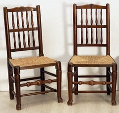 Set of Four English Oak Spindle Back Chairs with Rush Seats