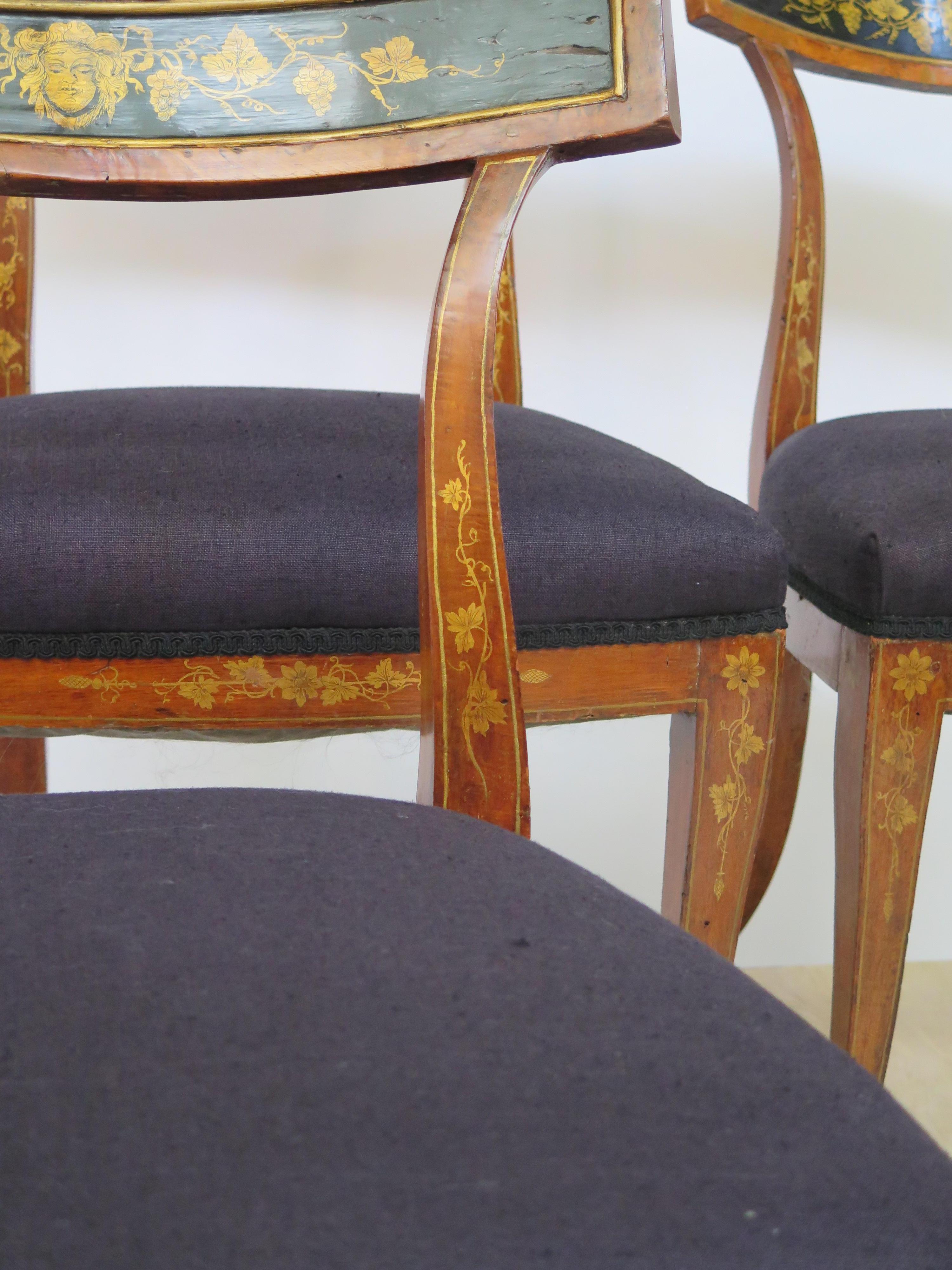 Set of Four English Regency Fruitwood Side Chairs, Chinoiserie Decorated 9
