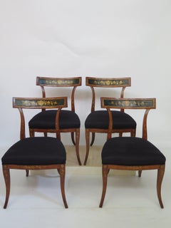 Set of Four English Regency Fruitwood Side Chairs, Chinoiserie Decorated