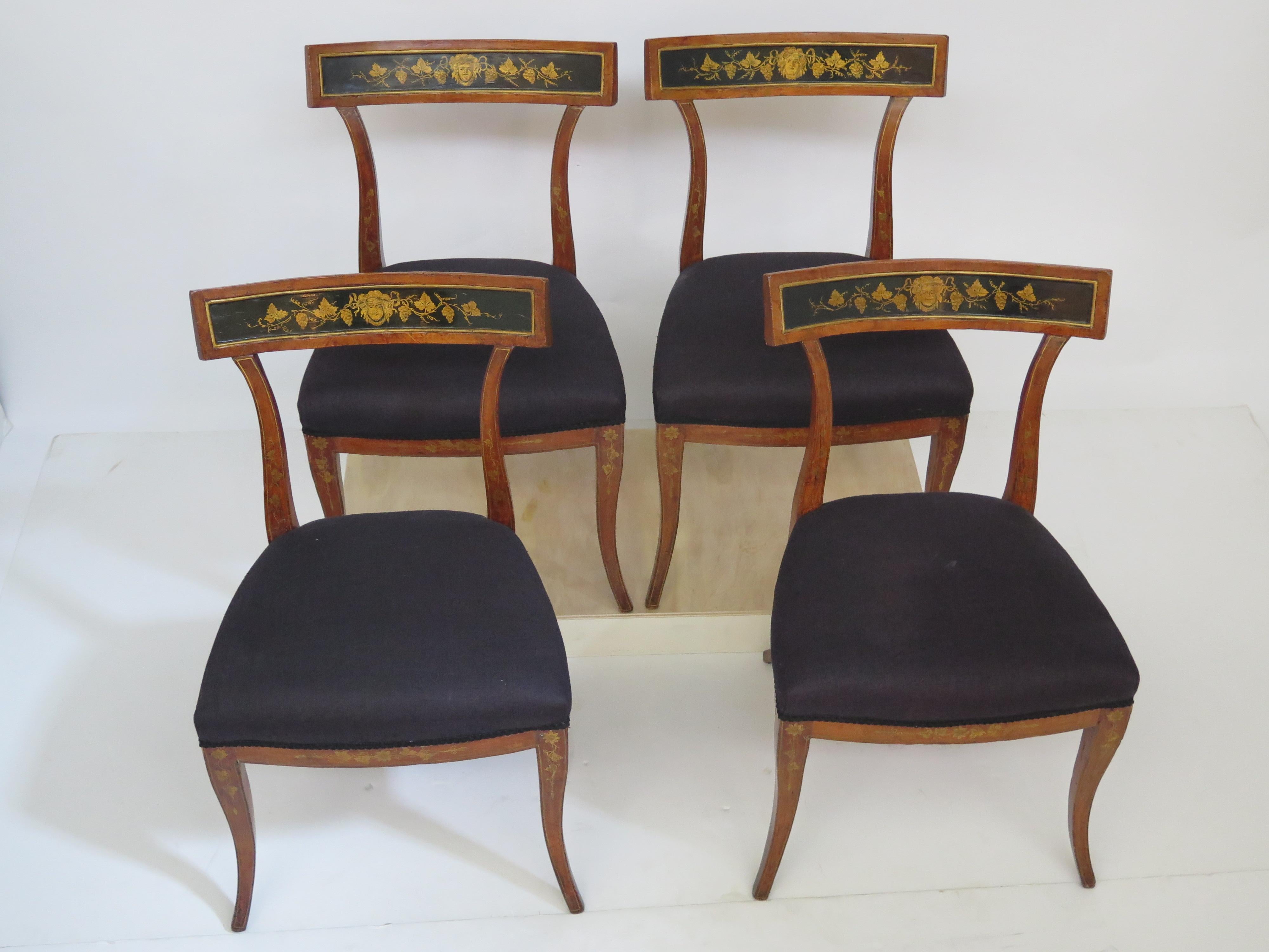 Set of Four English Regency Fruitwood Side Chairs, Chinoiserie Decorated In Good Condition In Dallas, TX