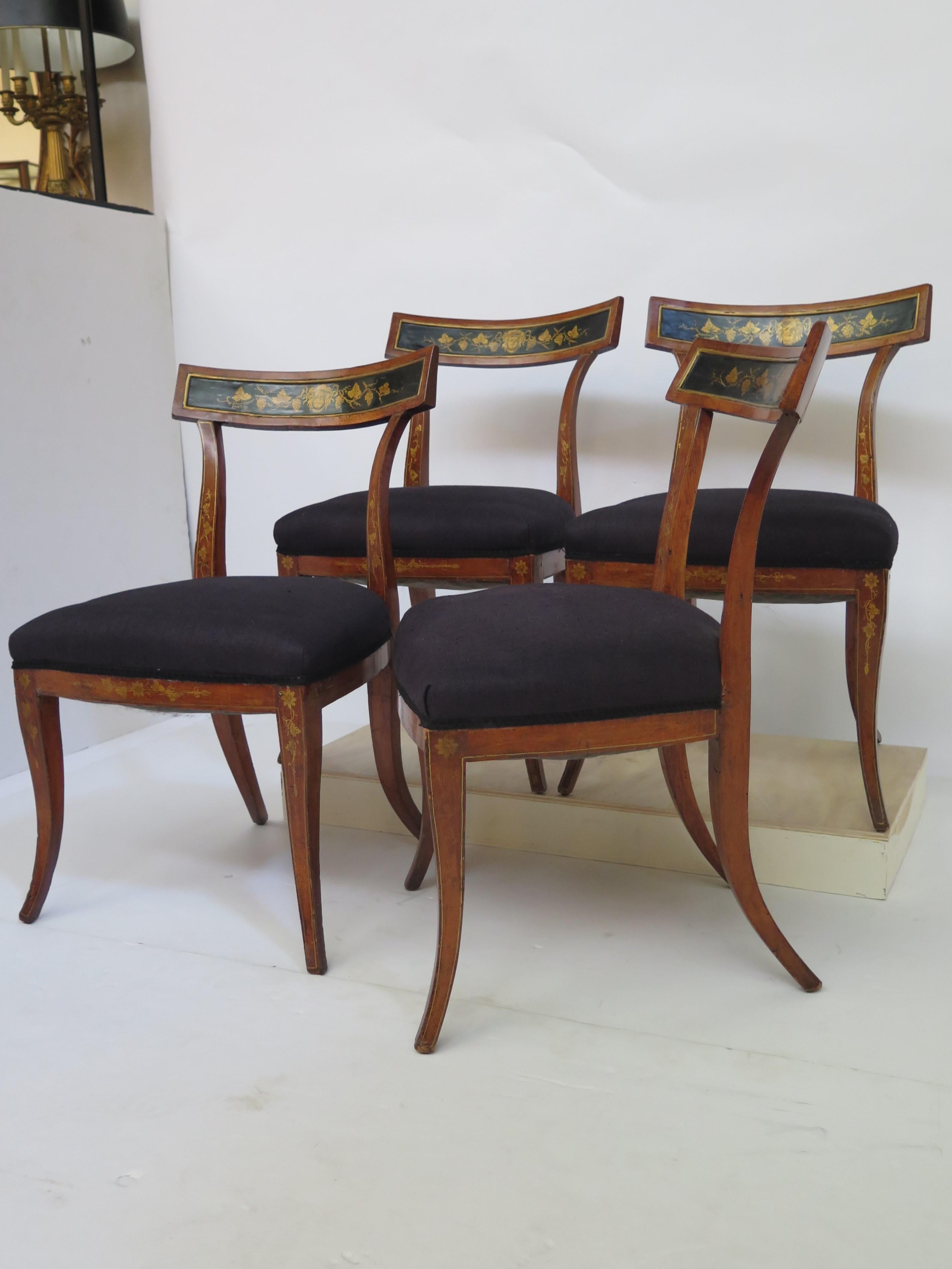 19th Century Set of Four English Regency Fruitwood Side Chairs, Chinoiserie Decorated