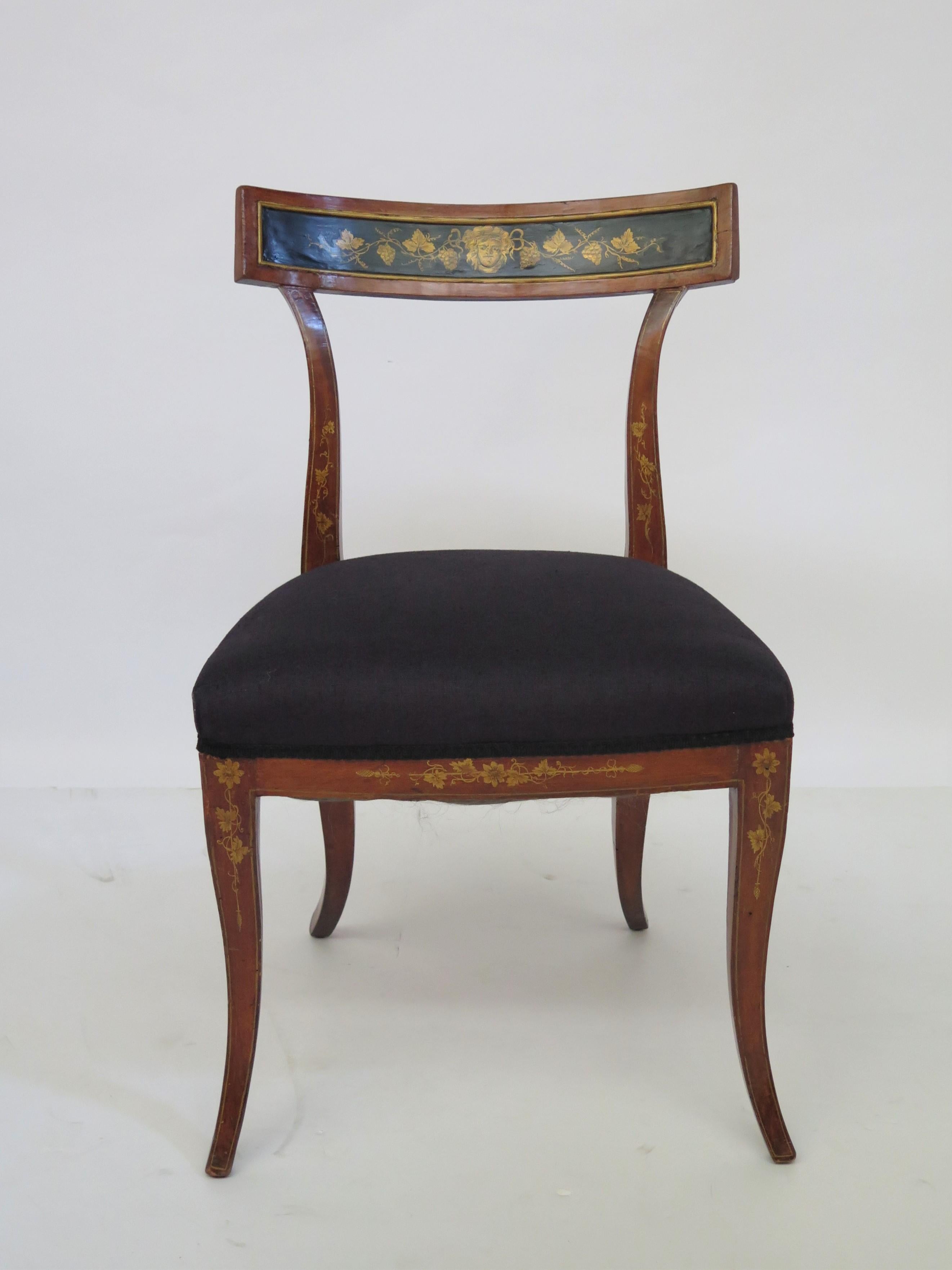 Paint Set of Four English Regency Fruitwood Side Chairs, Chinoiserie Decorated