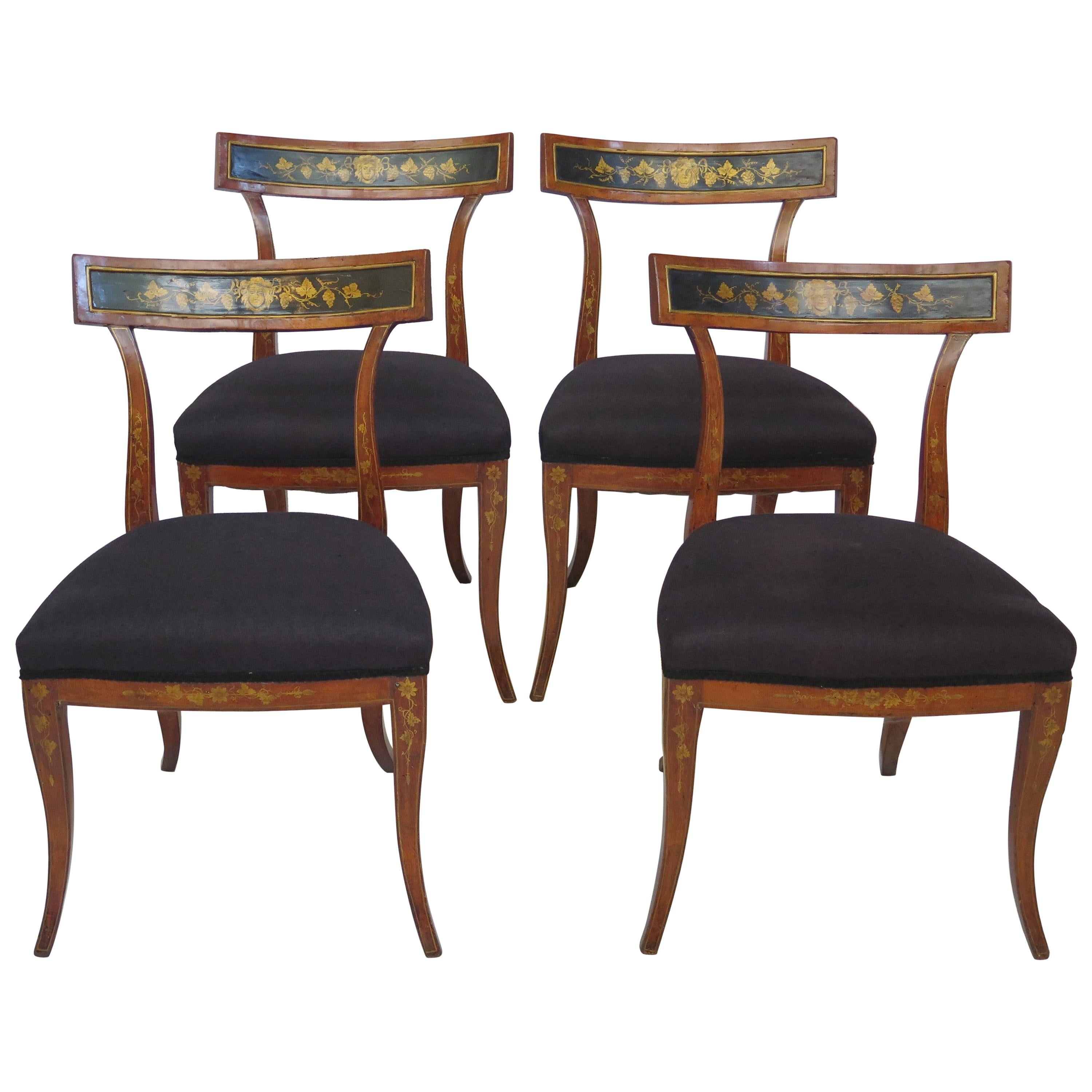 Set of Four English Regency Fruitwood Side Chairs, Chinoiserie Decorated
