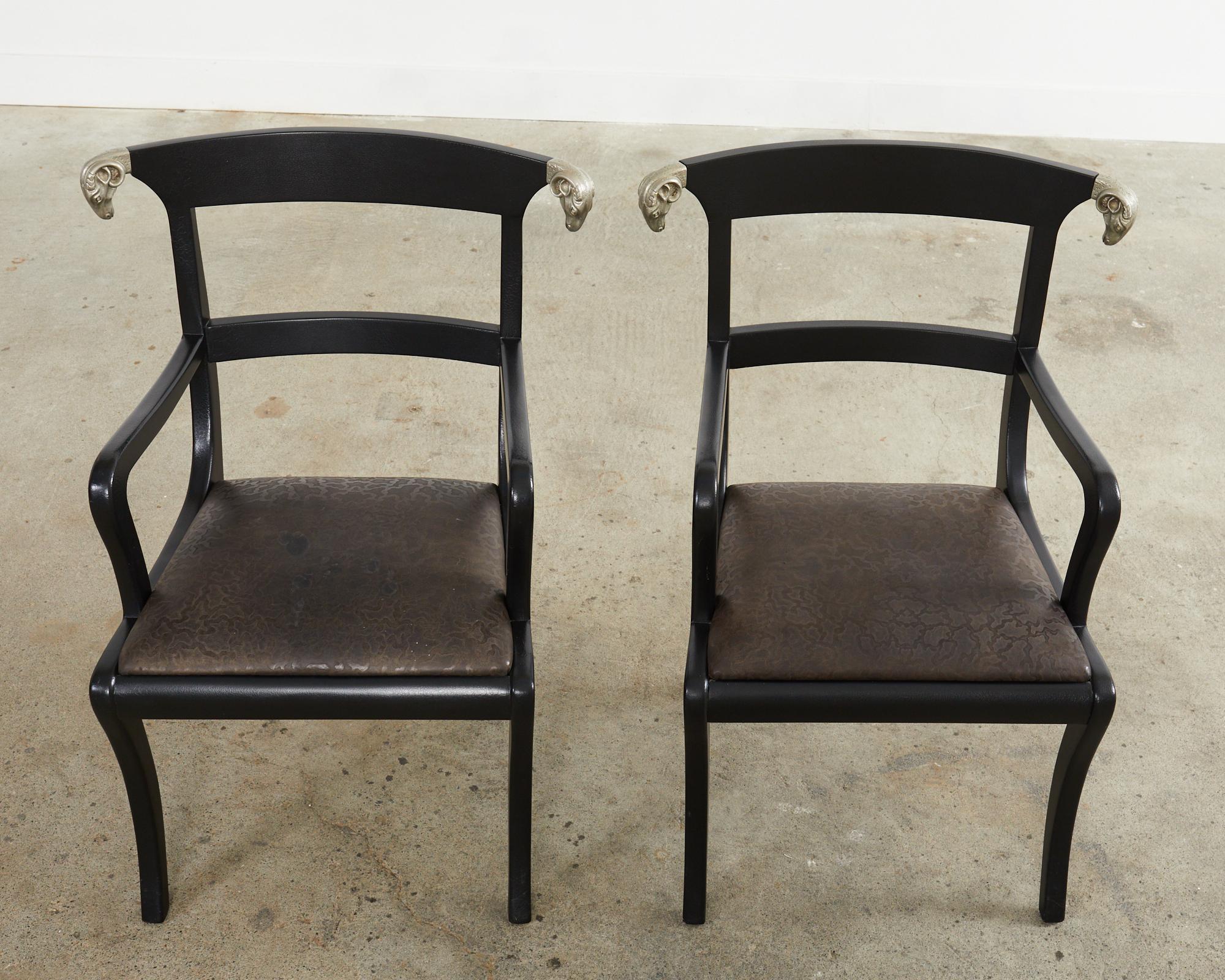 Set of Four English Regency Style Armchairs with Rams Heads For Sale 2