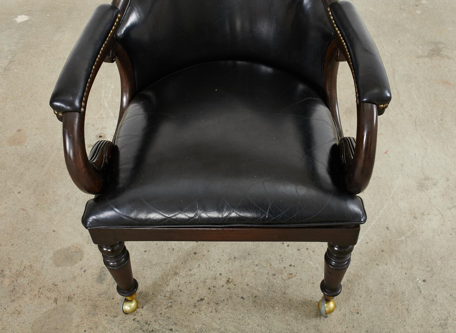 Set of Four English Regency Style Leather Library Armchairs 10