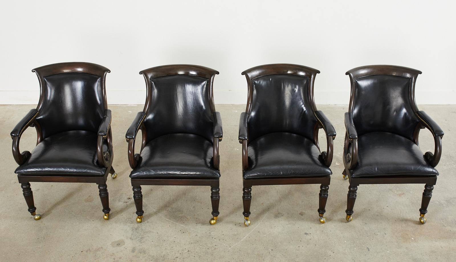 Set of Four English Regency Style Leather Library Armchairs In Good Condition In Rio Vista, CA