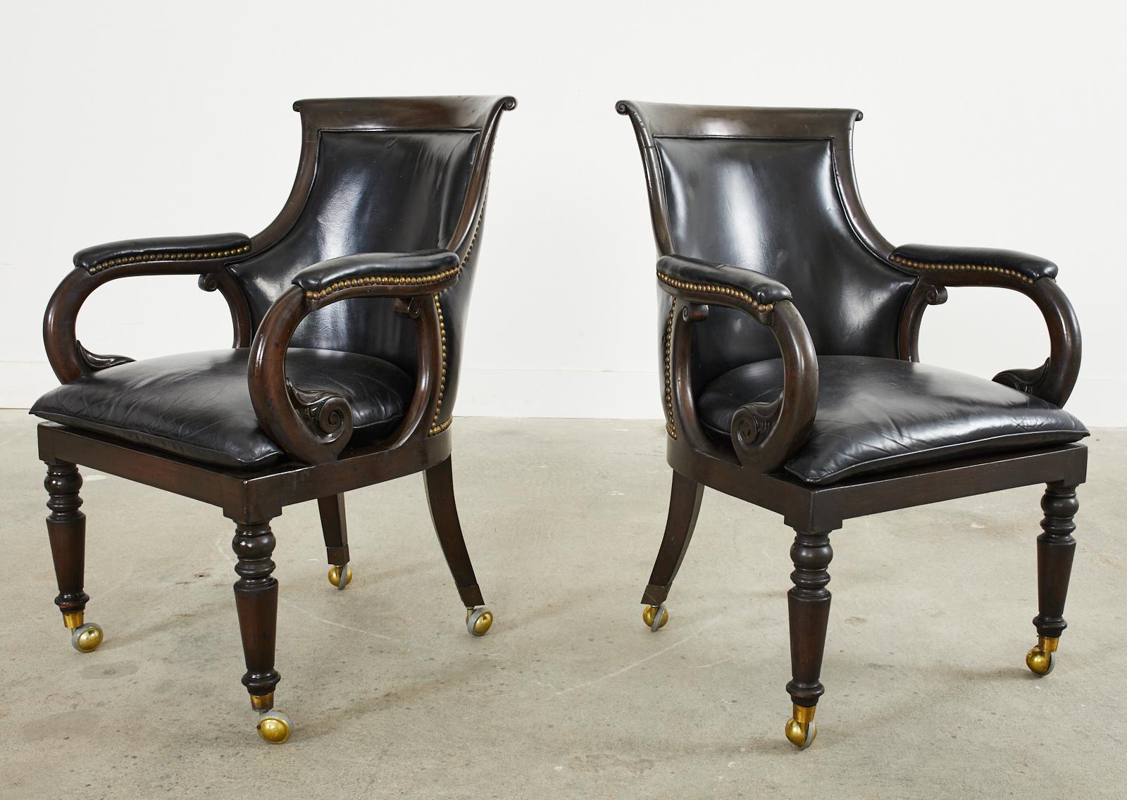 Set of Four English Regency Style Leather Library Armchairs 2