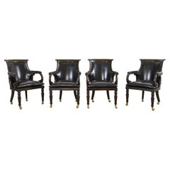 Set of Four English Regency Style Leather Library Armchairs