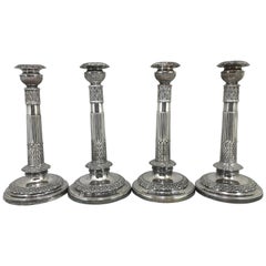 Set of Four English Sheffield Silver over Copper Candlesticks