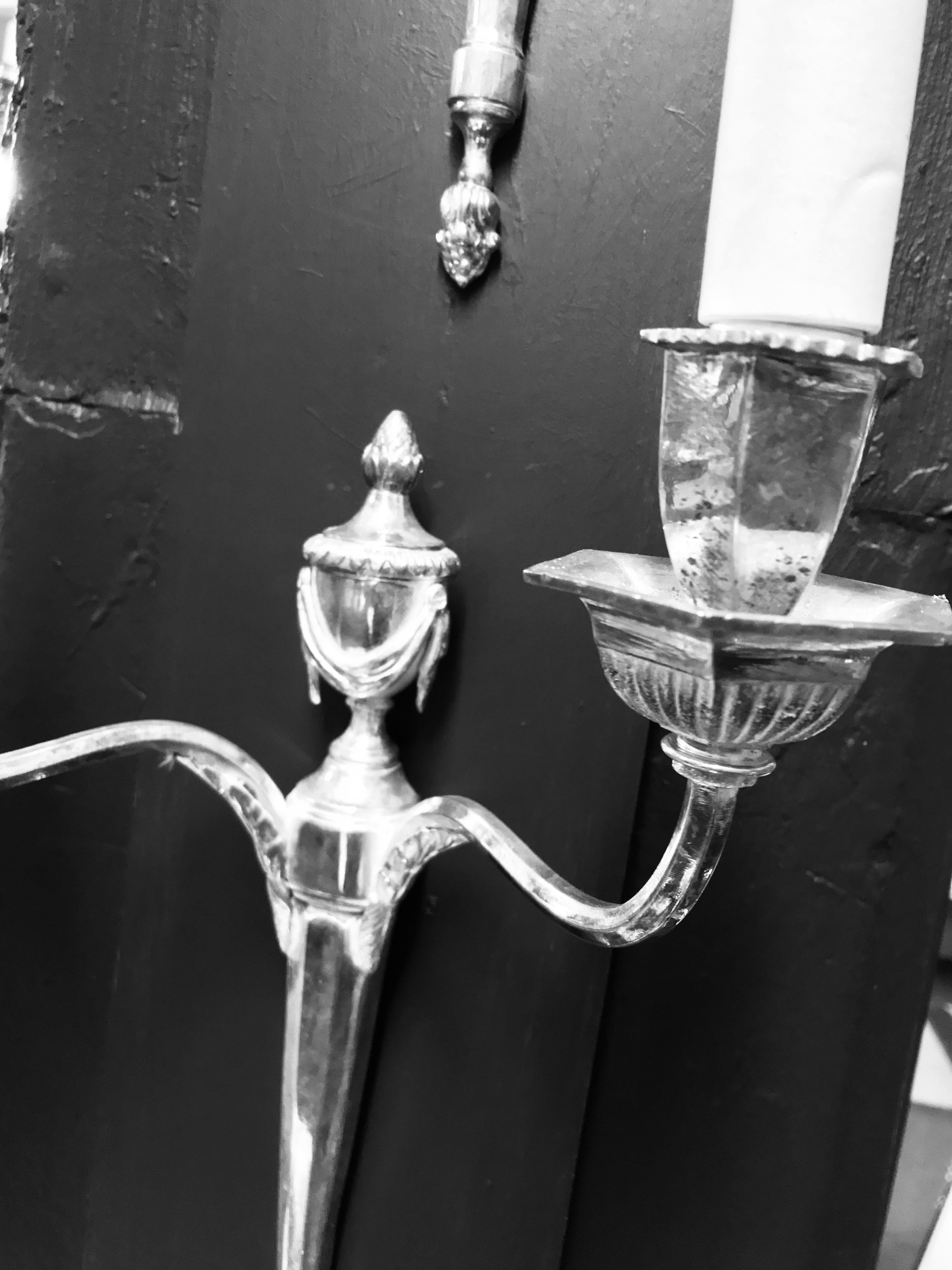 Early 20th Century Set of Four English Silver Neoclassical Sconces