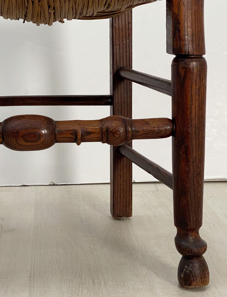 Set of Four English SpindleBack Rush Seat Chairs with Rush Seats at