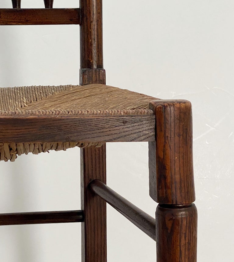 Set of Four English SpindleBack Rush Seat Chairs with Rush Seats at