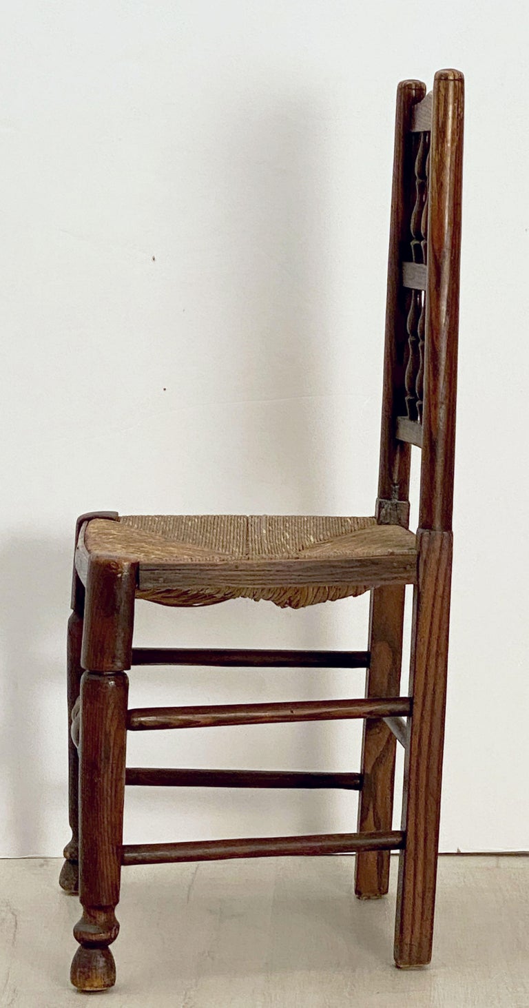 Set of Four English SpindleBack Rush Seat Chairs with Rush Seats at