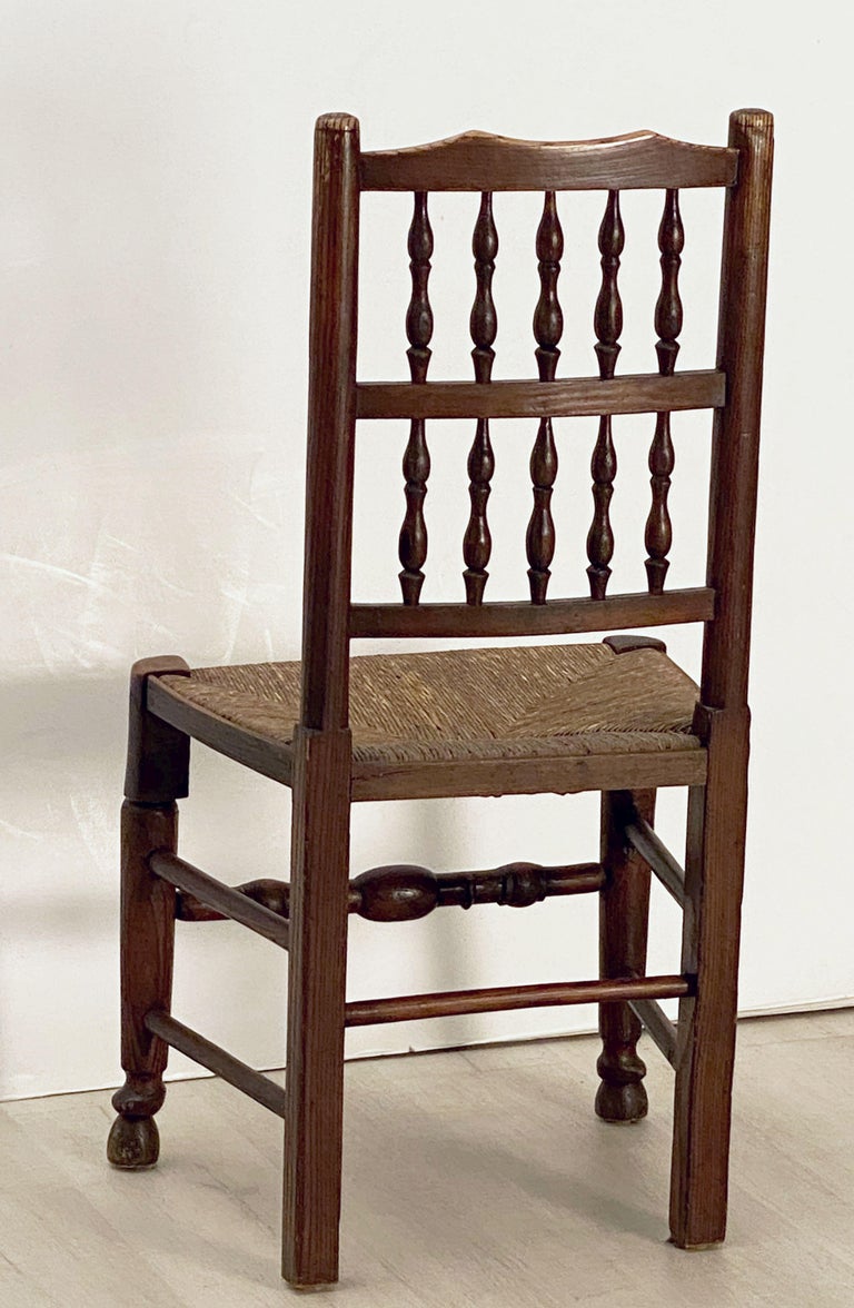 Set of Four English SpindleBack Rush Seat Chairs with Rush Seats at