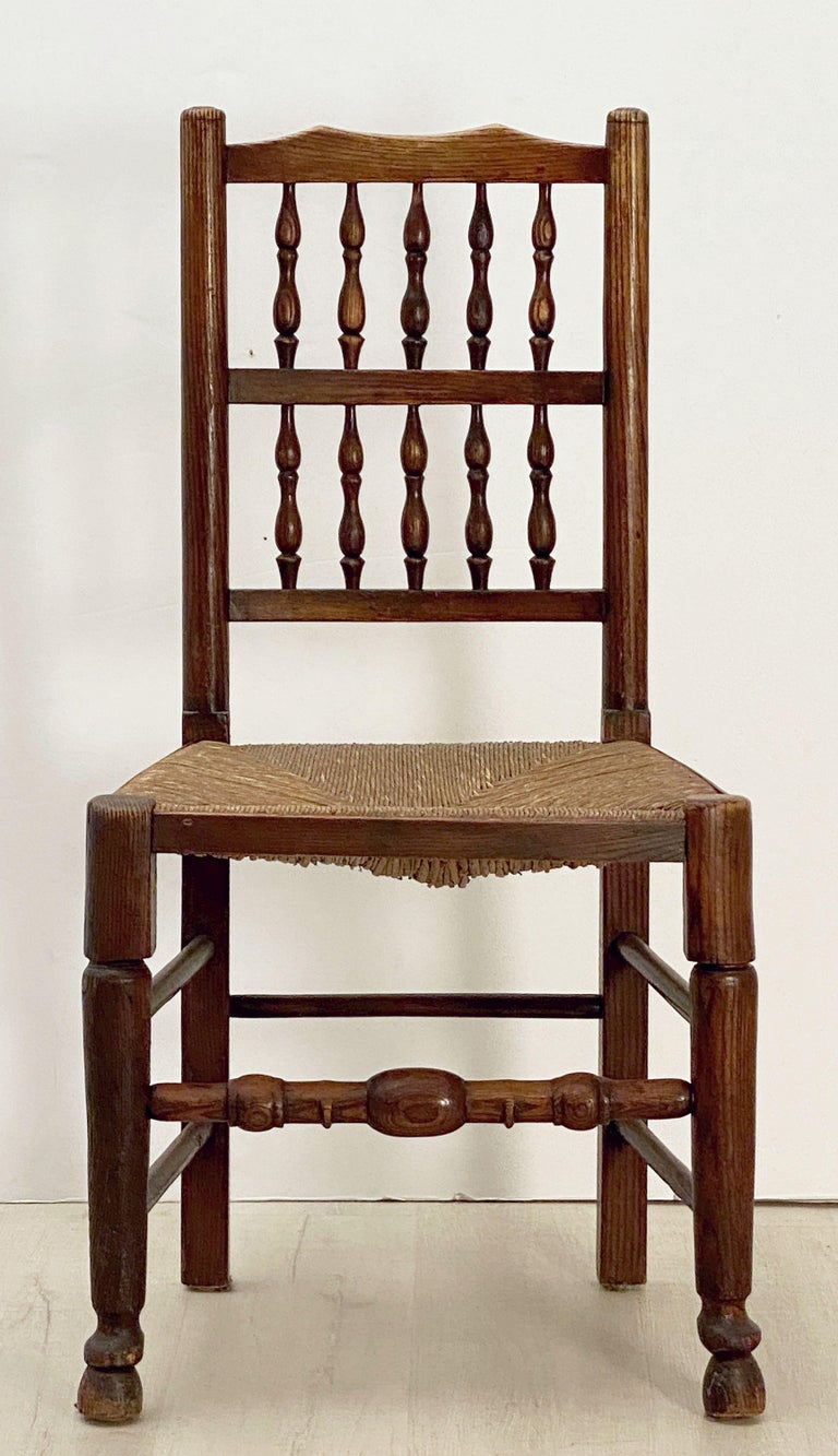 Set of Four English SpindleBack Rush Seat Chairs with Rush Seats at