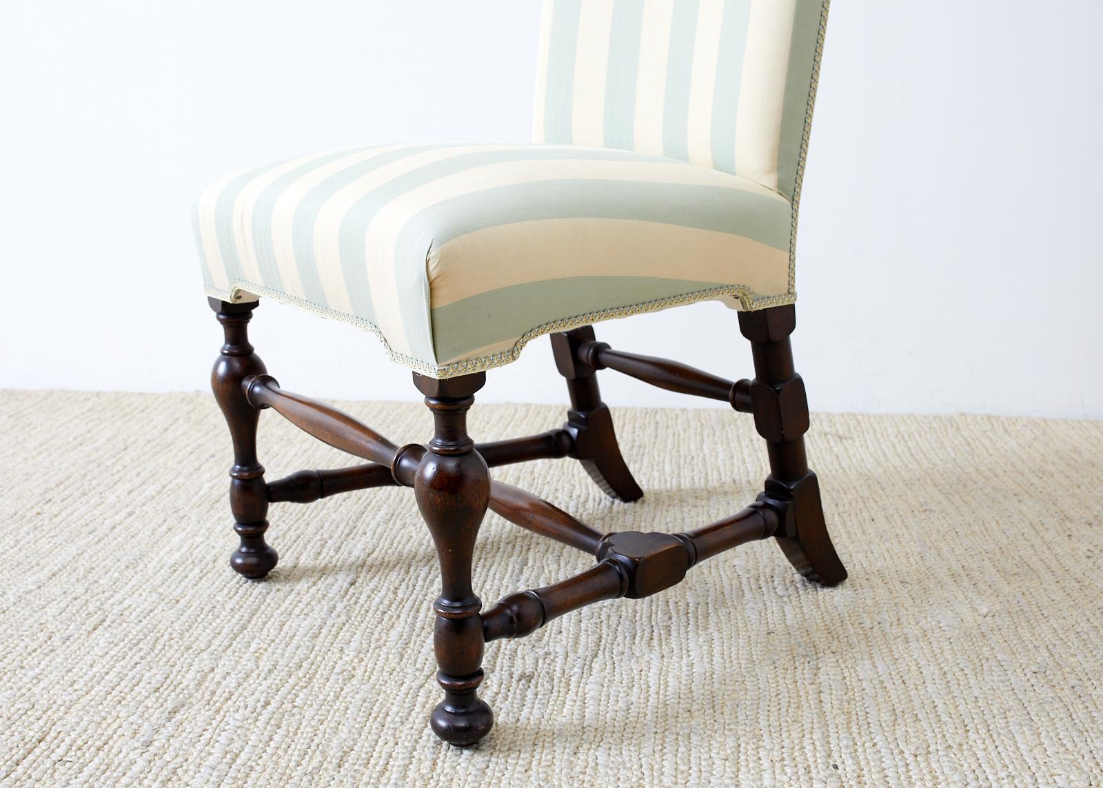 Set of Four English Style Walnut Slipcover Dining Chairs 2