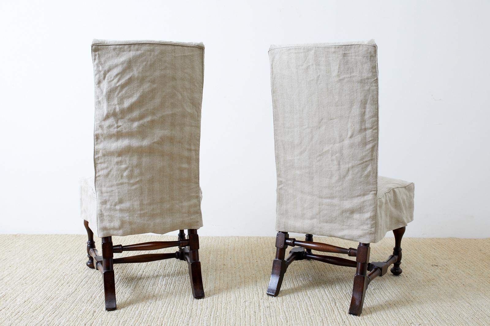 20th Century Set of Four English Style Walnut Slipcover Dining Chairs