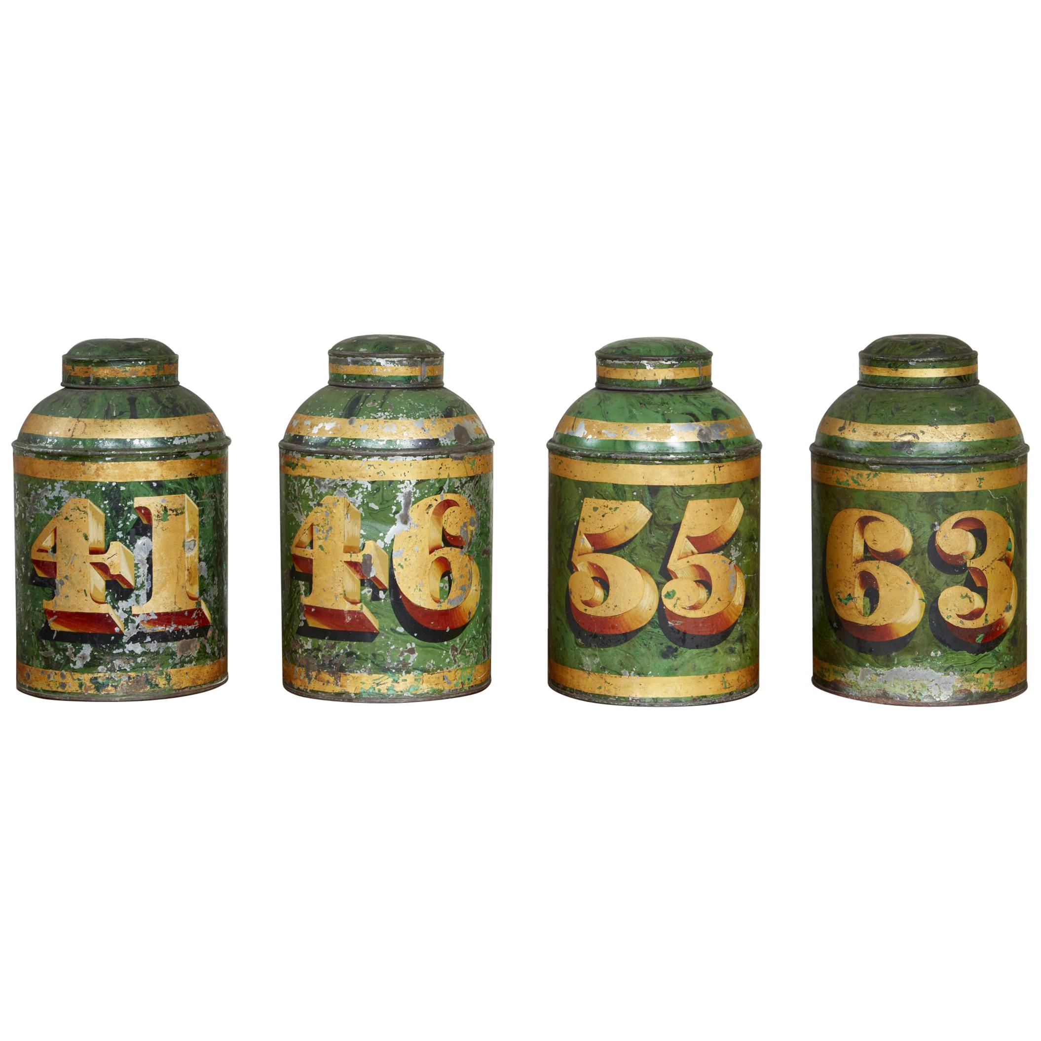 Set of Four English Tea Tins For Sale