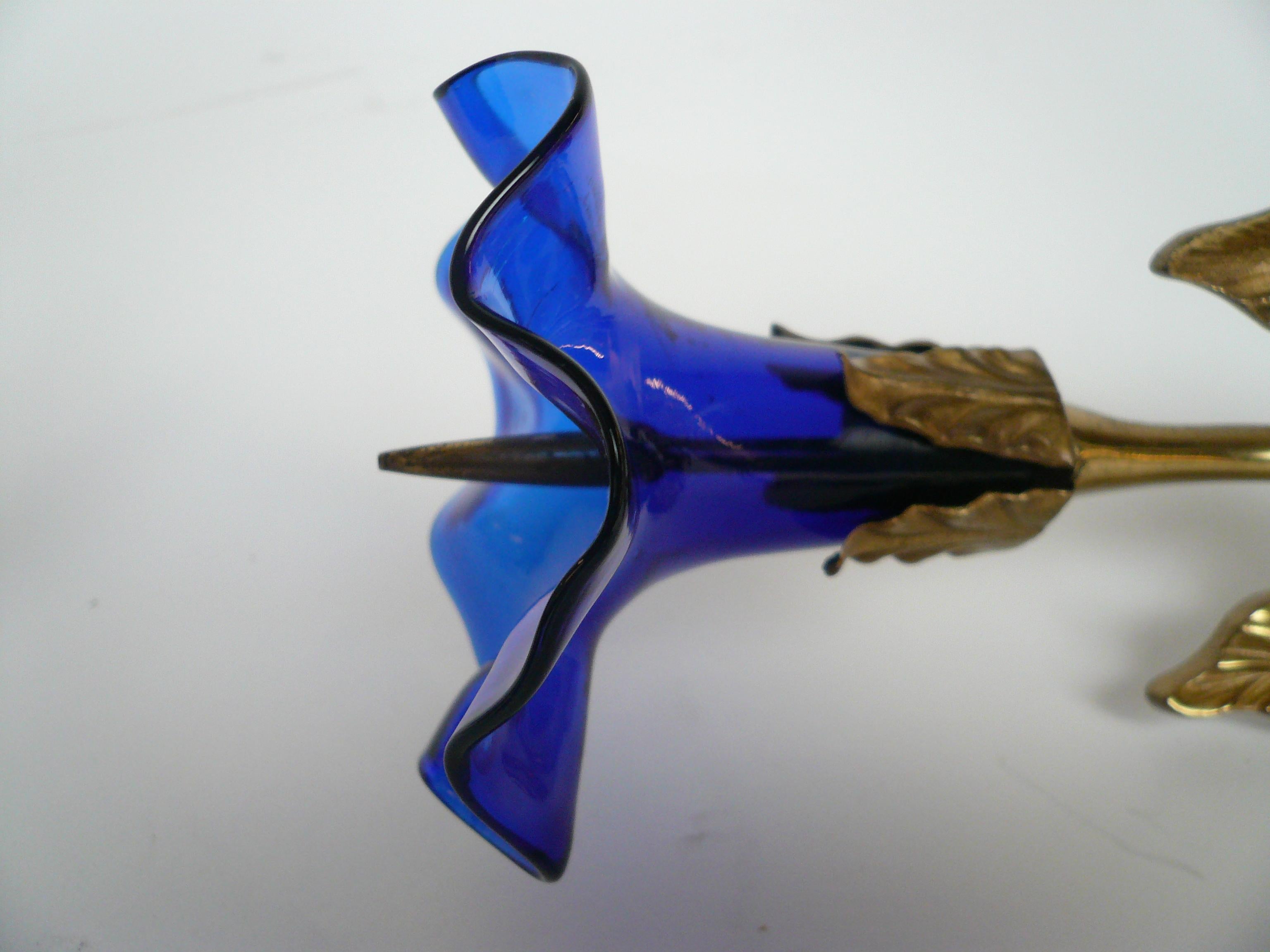 19th Century Set of four English Victorian Cobalt Blue Glass and Brass Curtain Tiebacks