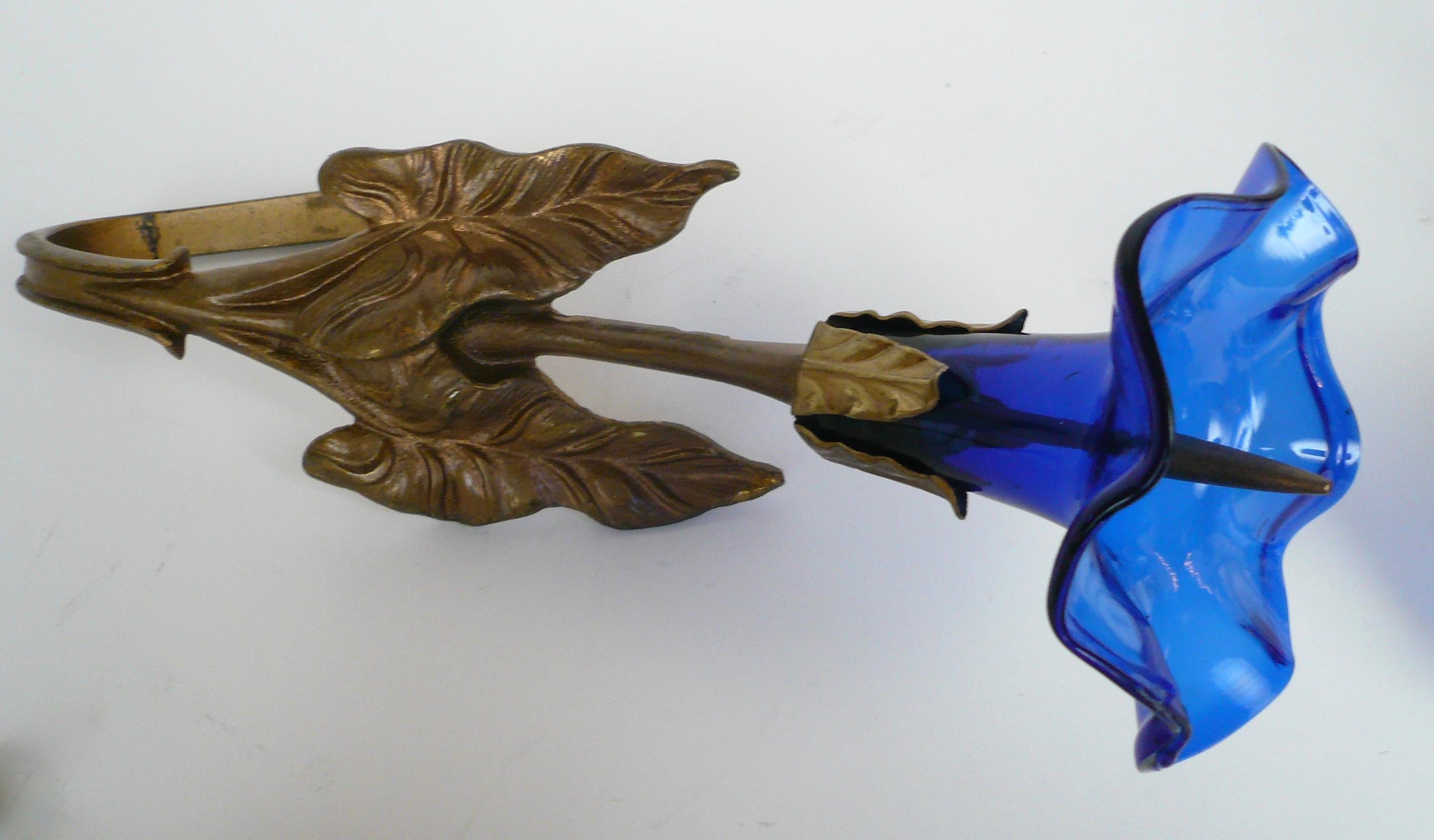 Set of four English Victorian Cobalt Blue Glass and Brass Curtain Tiebacks For Sale 3
