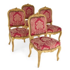 Vierer-Set englischer Stühle im viktorianischen Louis-XV-Stil aus vergoldetem Holz