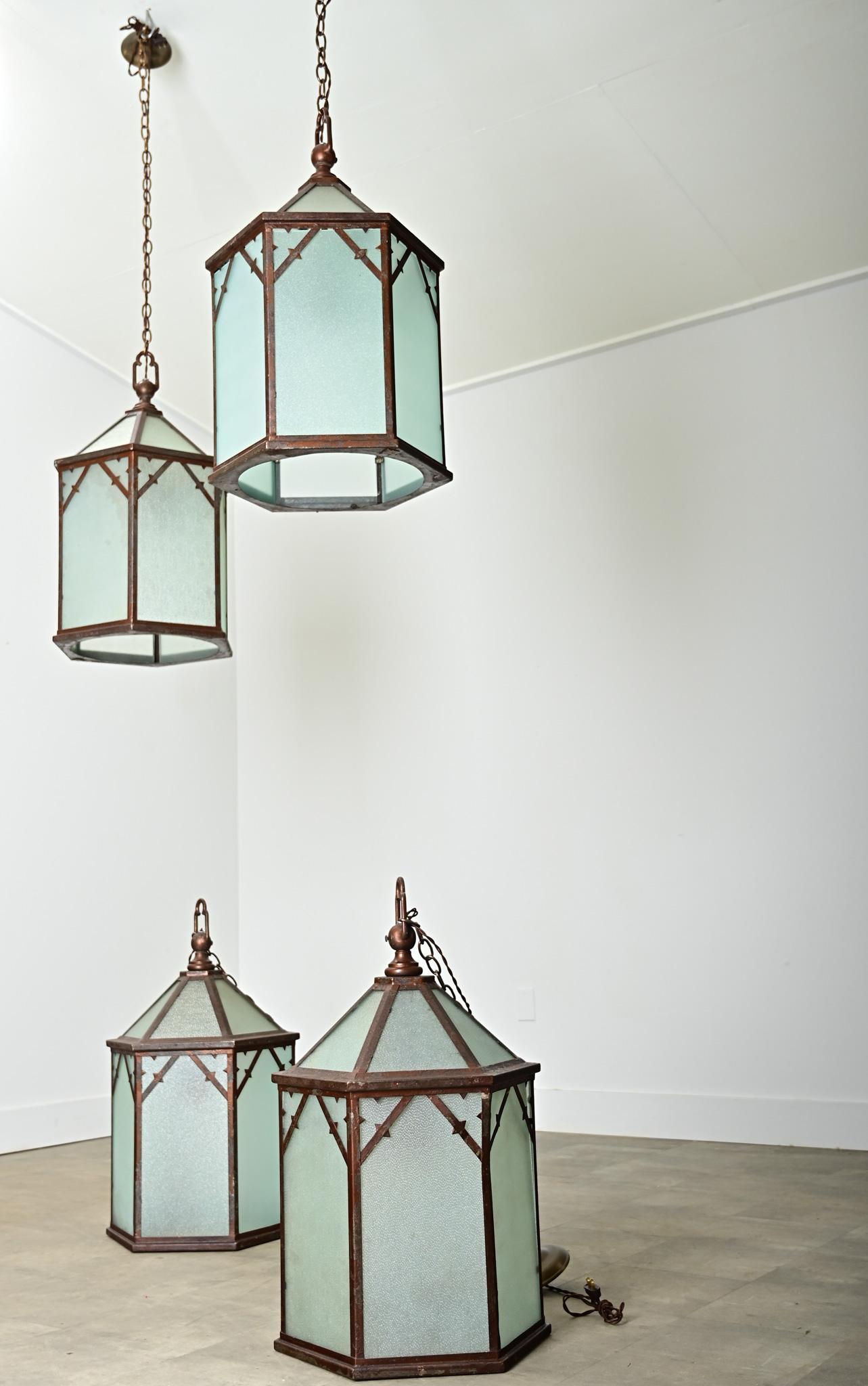 Set di quattro lanterne vintage inglesi in vendita 9