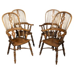 Set Of Four English Yew wood Windsor Armchairs