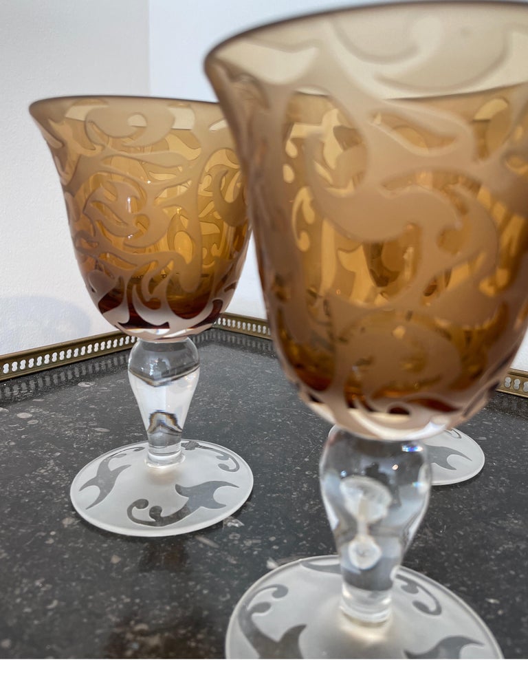Set of Four Etched Art Glass Goblets by Michael Weems at 1stDibs