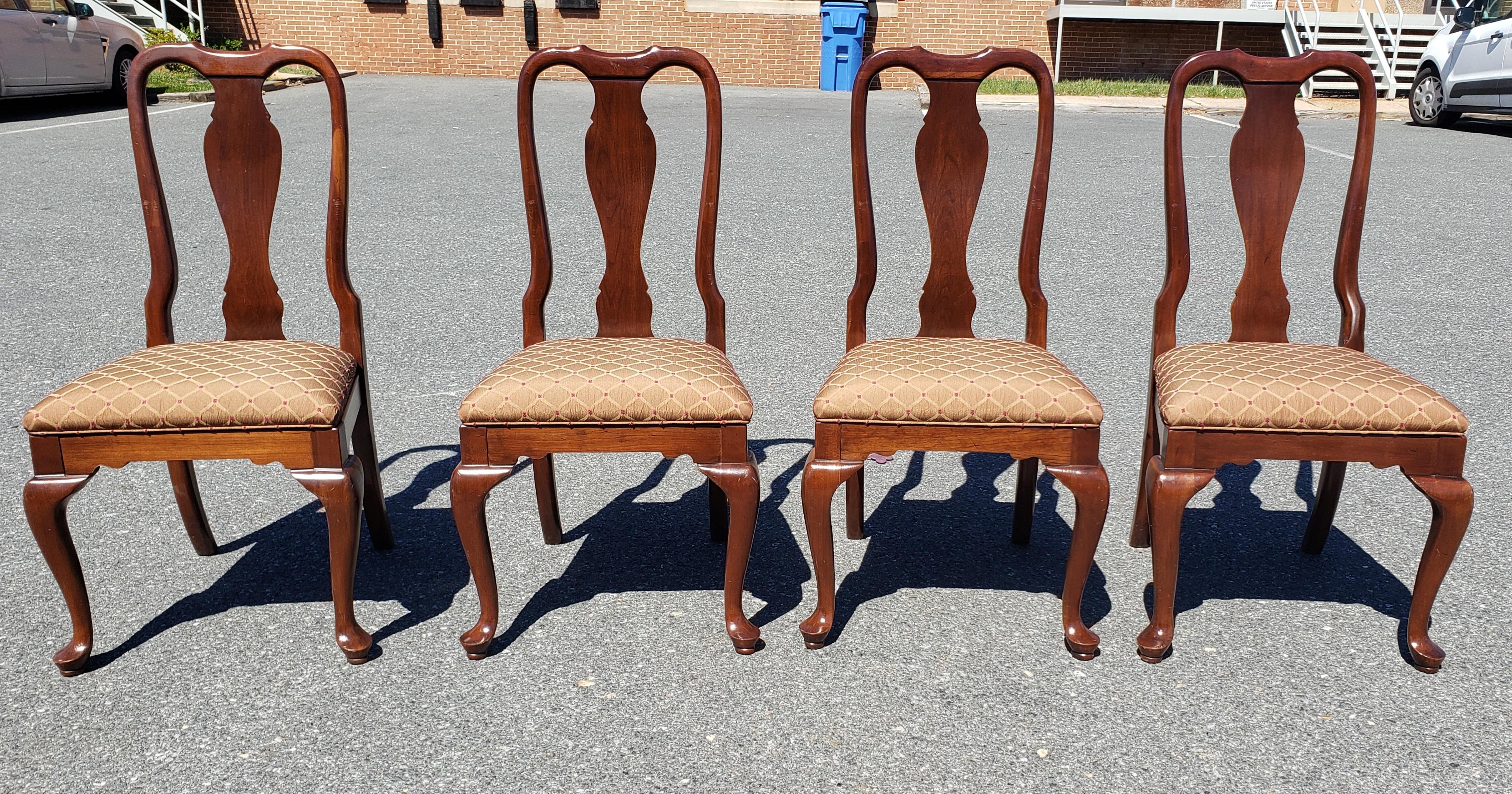 Set of Four Ethan Allen Cherry Upholstered Dining Chairs For